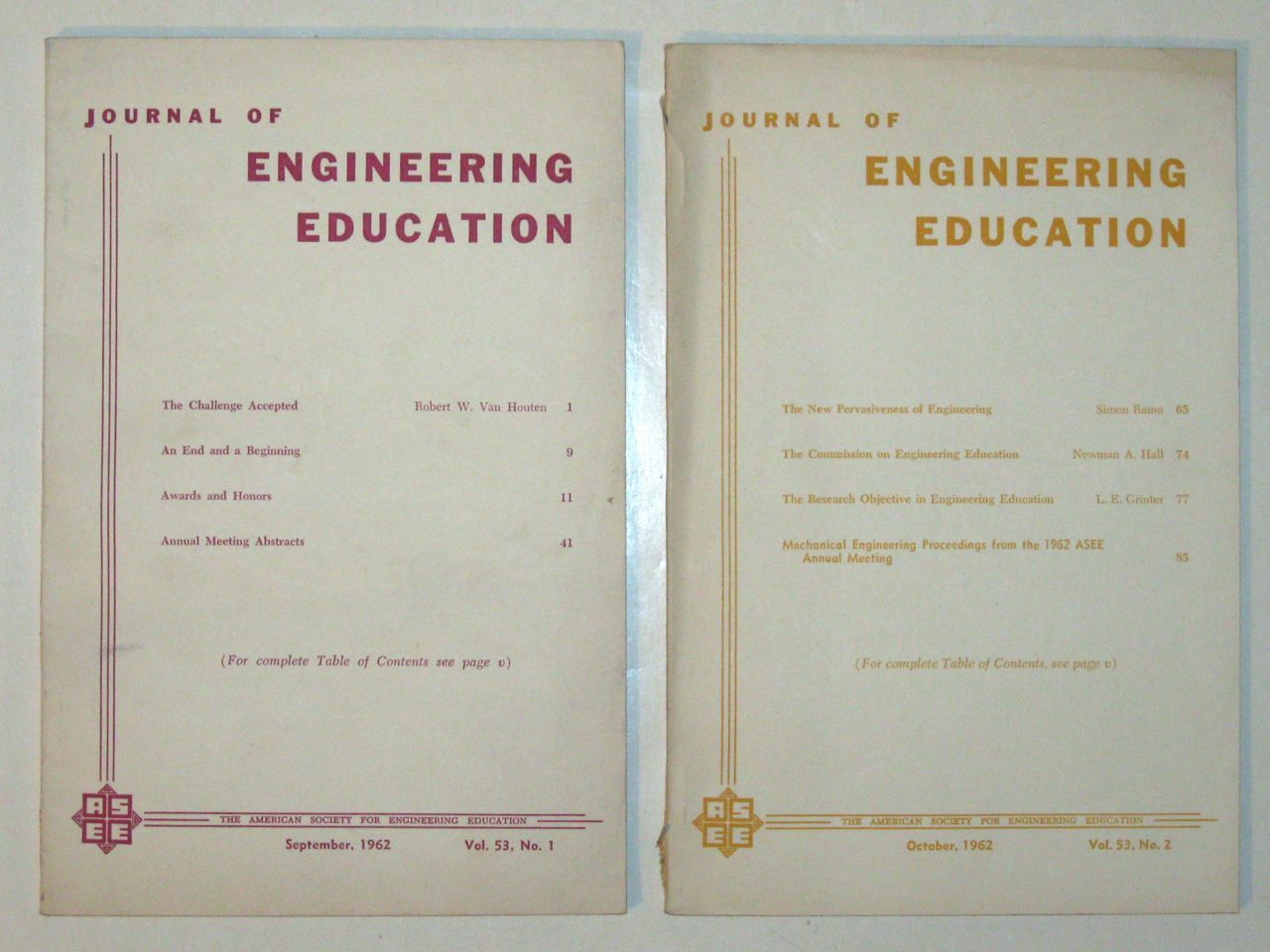 Vintage JOURNAL of ENGINEERING EDUCATION September 1962 & October 1962