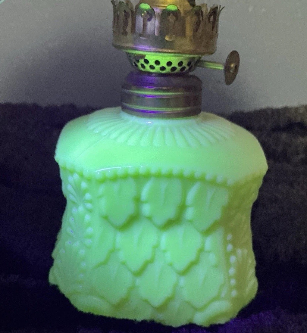 Antique EAPG Northwood Oil Lamp Custard Glass Uranium Tear Shape Pattern