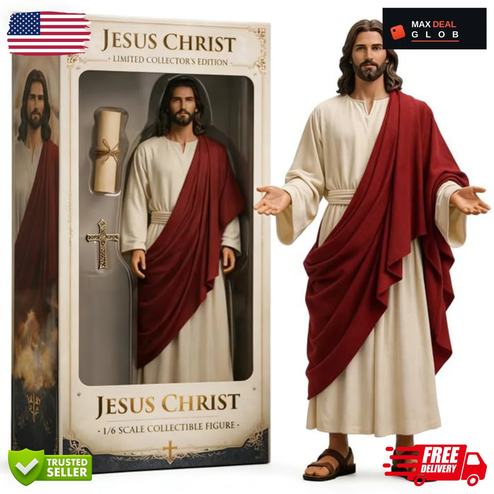 Jesus Christ Resin Statue Sacred Heart Figure Christian Home Decor Collectible