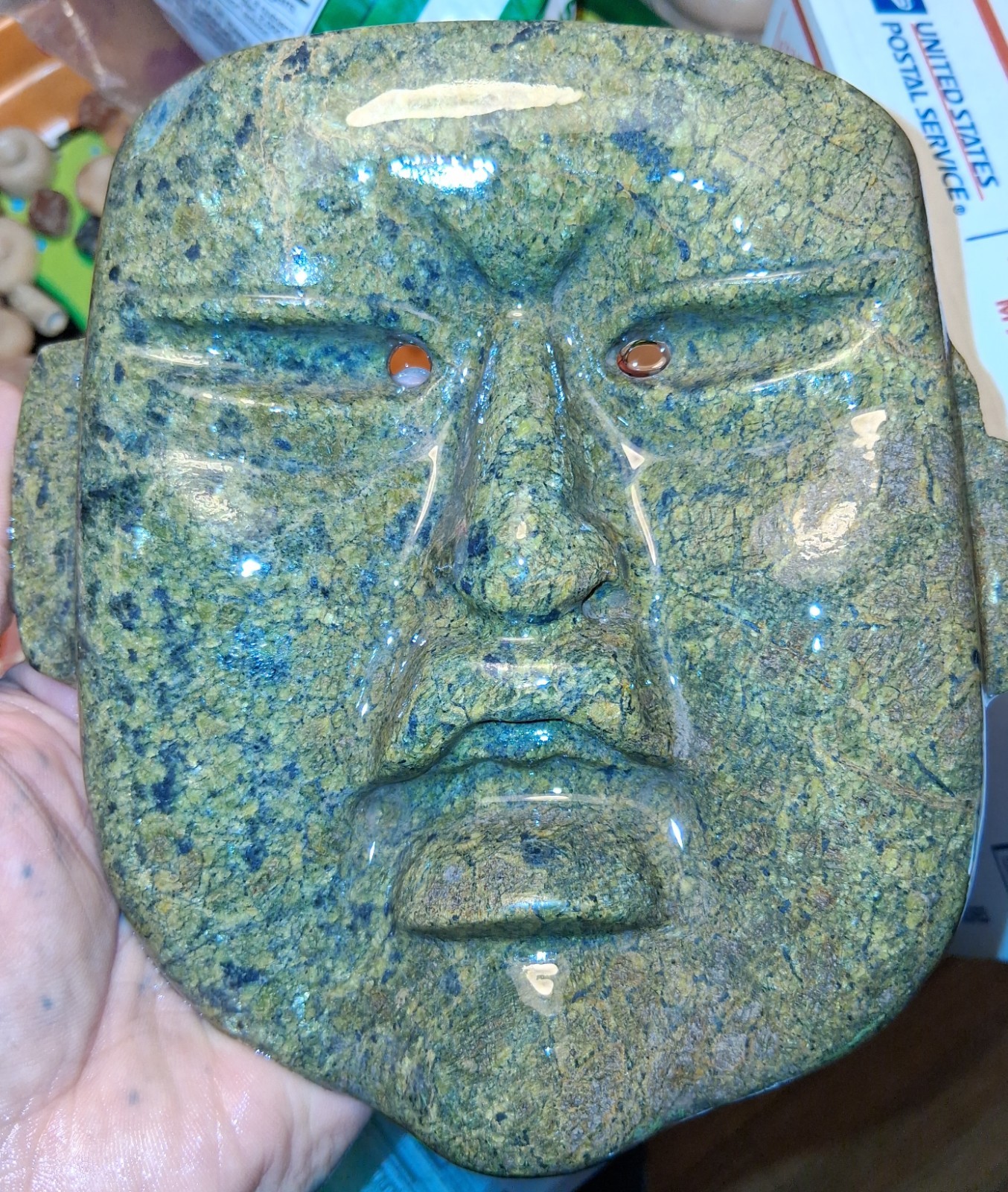 Olmec Mesoamerican Pre-columbian.Stone mask Indian artifact Mexico