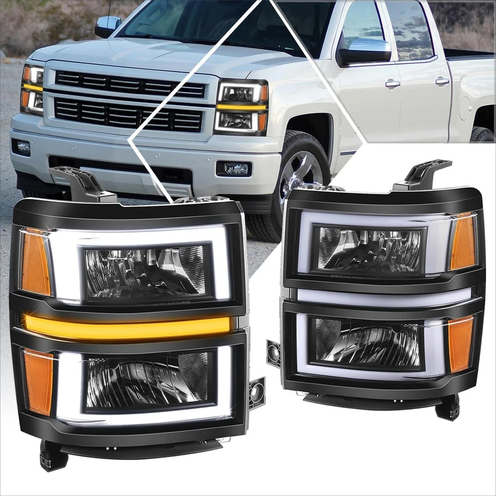 [Pair LED DRL Sequential Signal Headlights Assembly