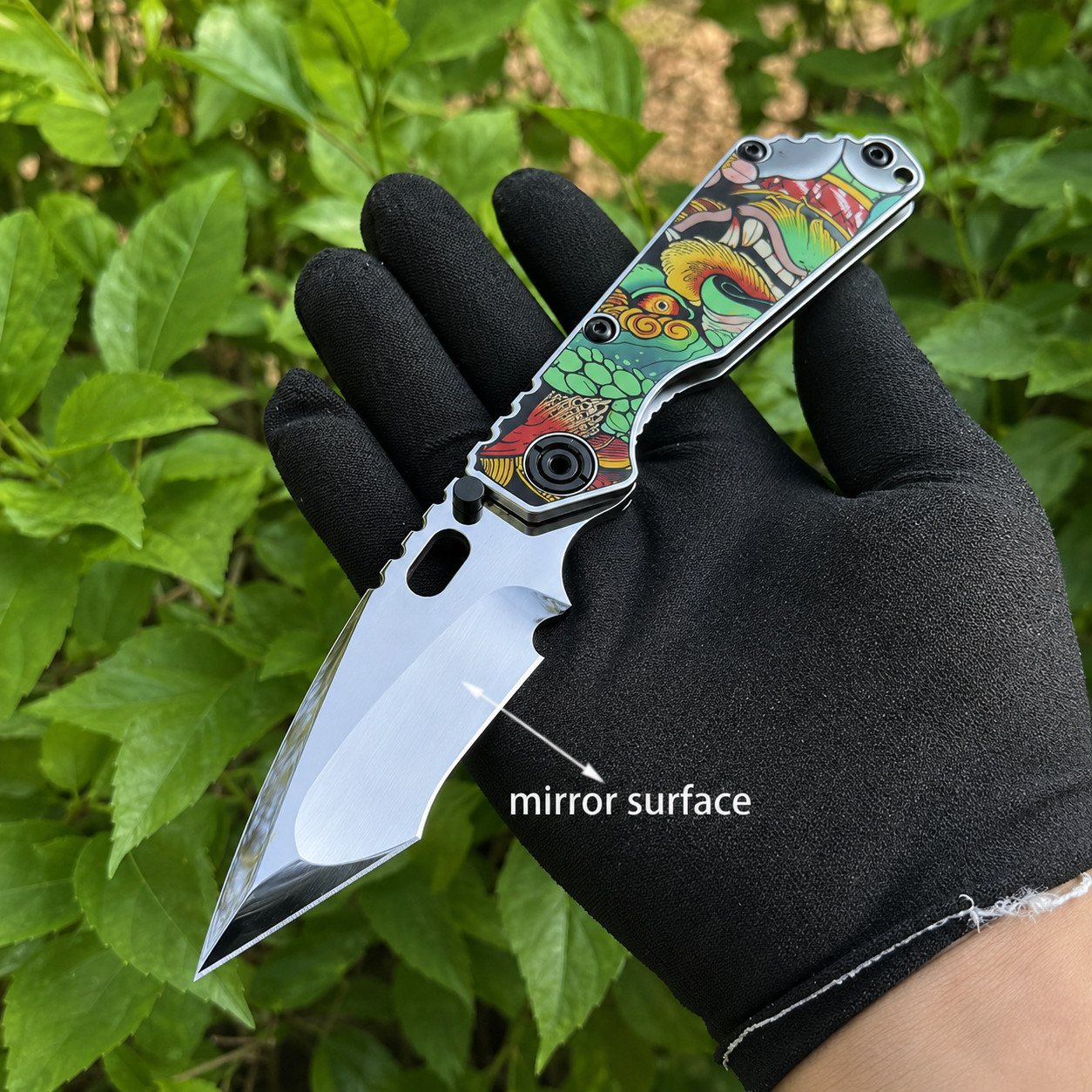 New TC4 Titanium Alloy Custom Handle Tactical Mirror DLC Folding Pocket Knife
