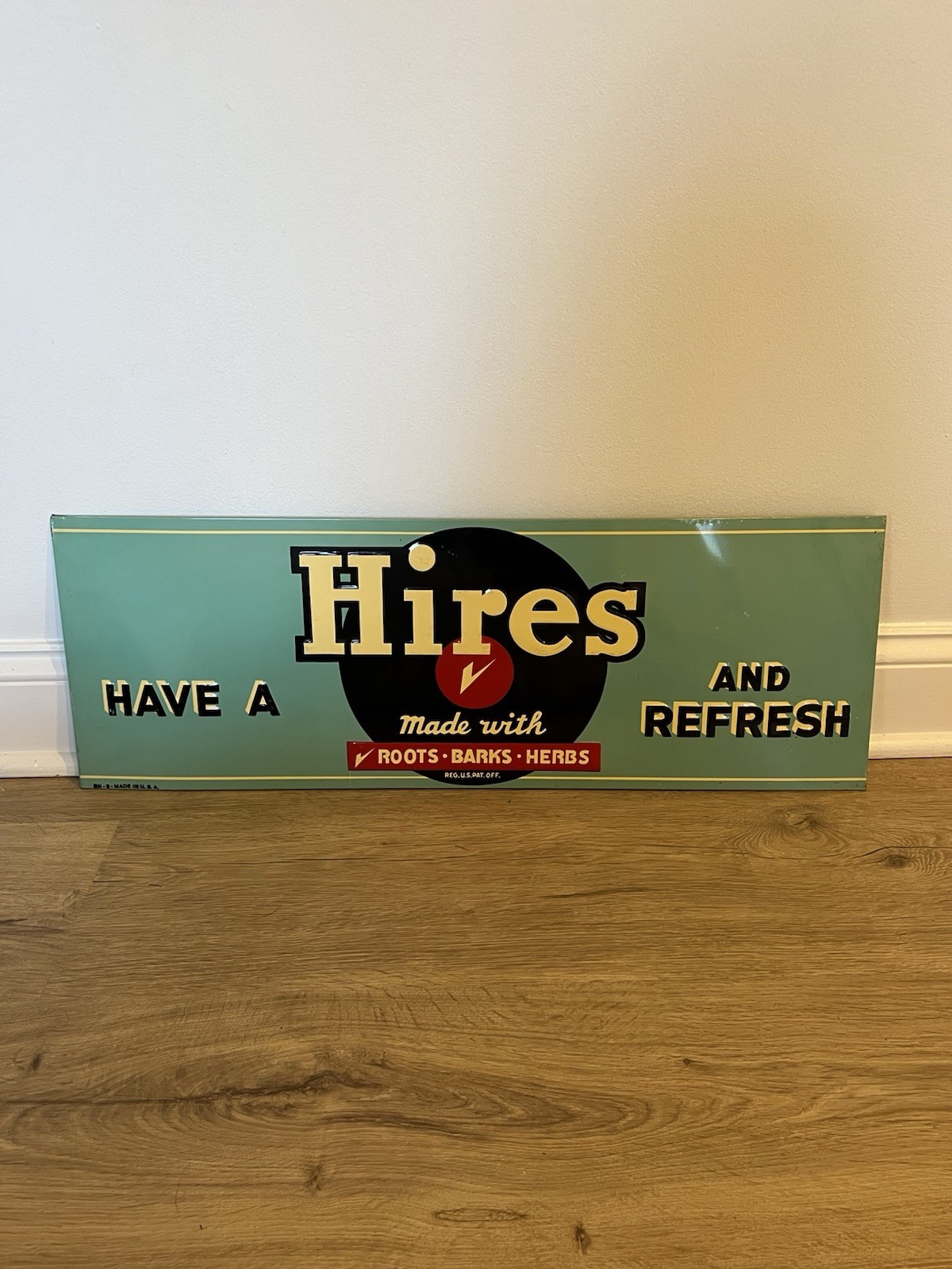 Vintage 1950s Hires Root Beer Embossed Metal Sign Donaldson Art Sign Co 27\