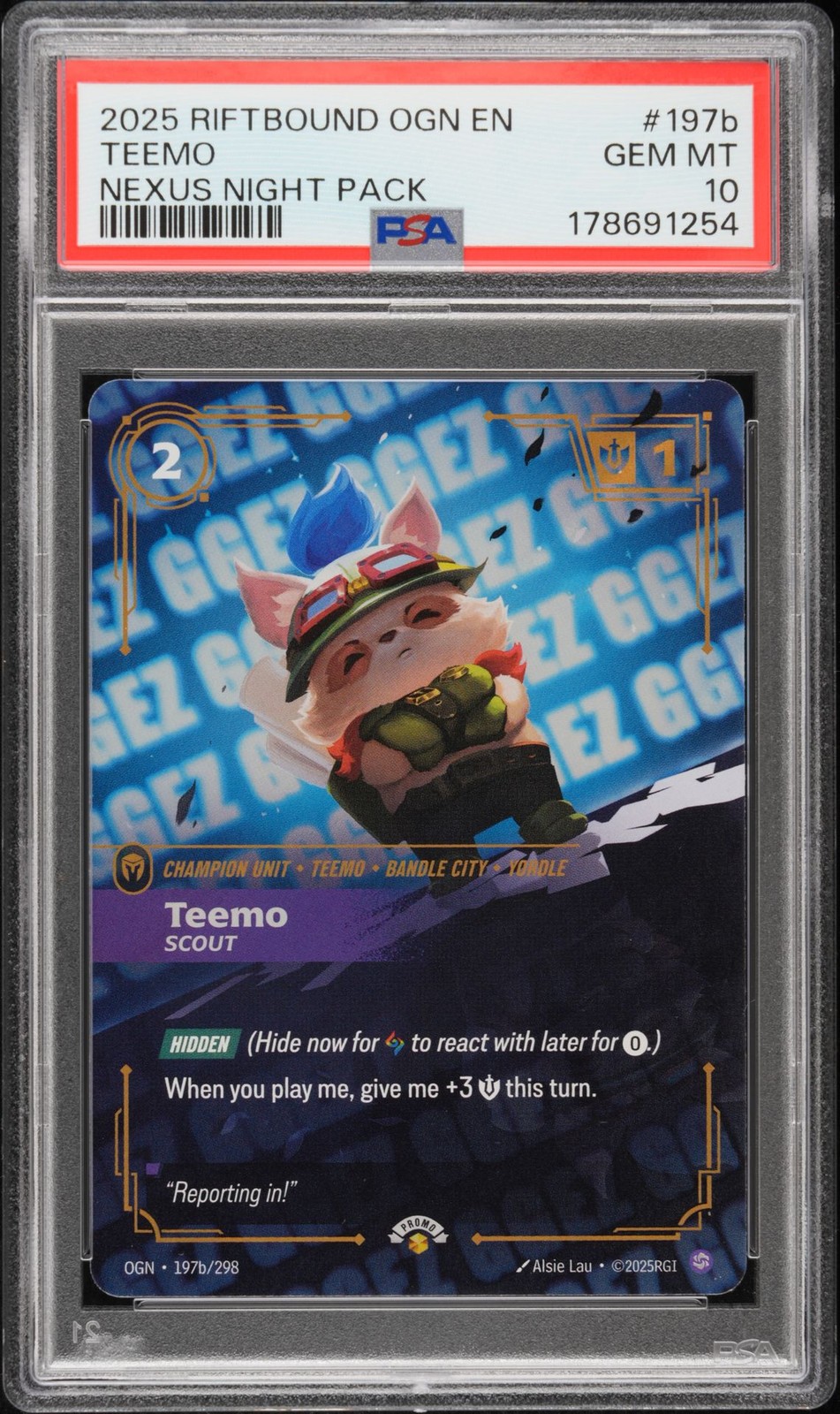 2025 RIFTBOUND: LEAGUE OF LEGENDS OGN-ORIGINS #197B TEEMO - SCOUT PSA 10