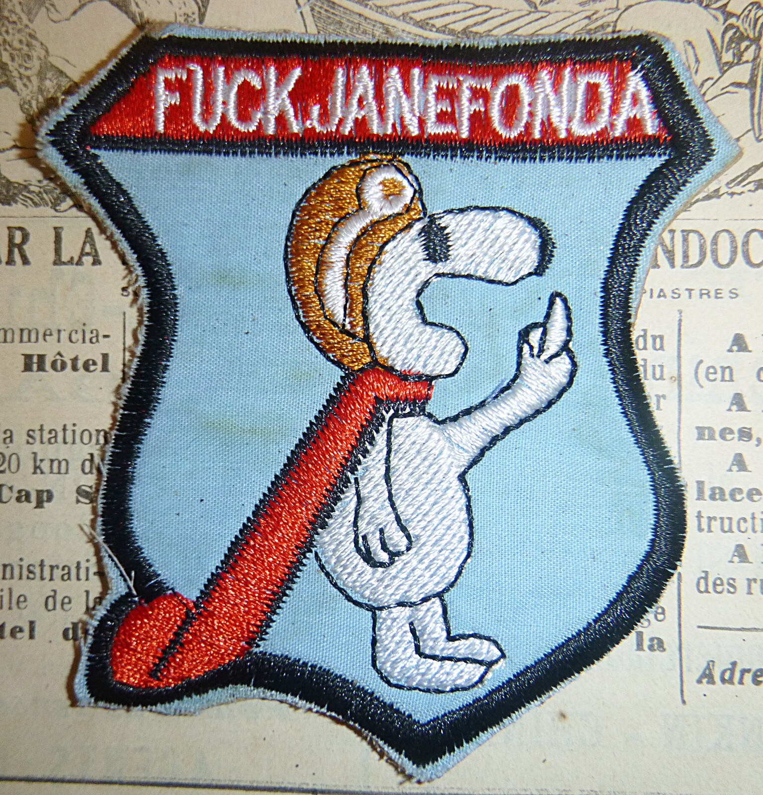 F You JANE FONDA - Snoopy Patch - Middle Finger - USAF - Vietnam War - S. xxxx