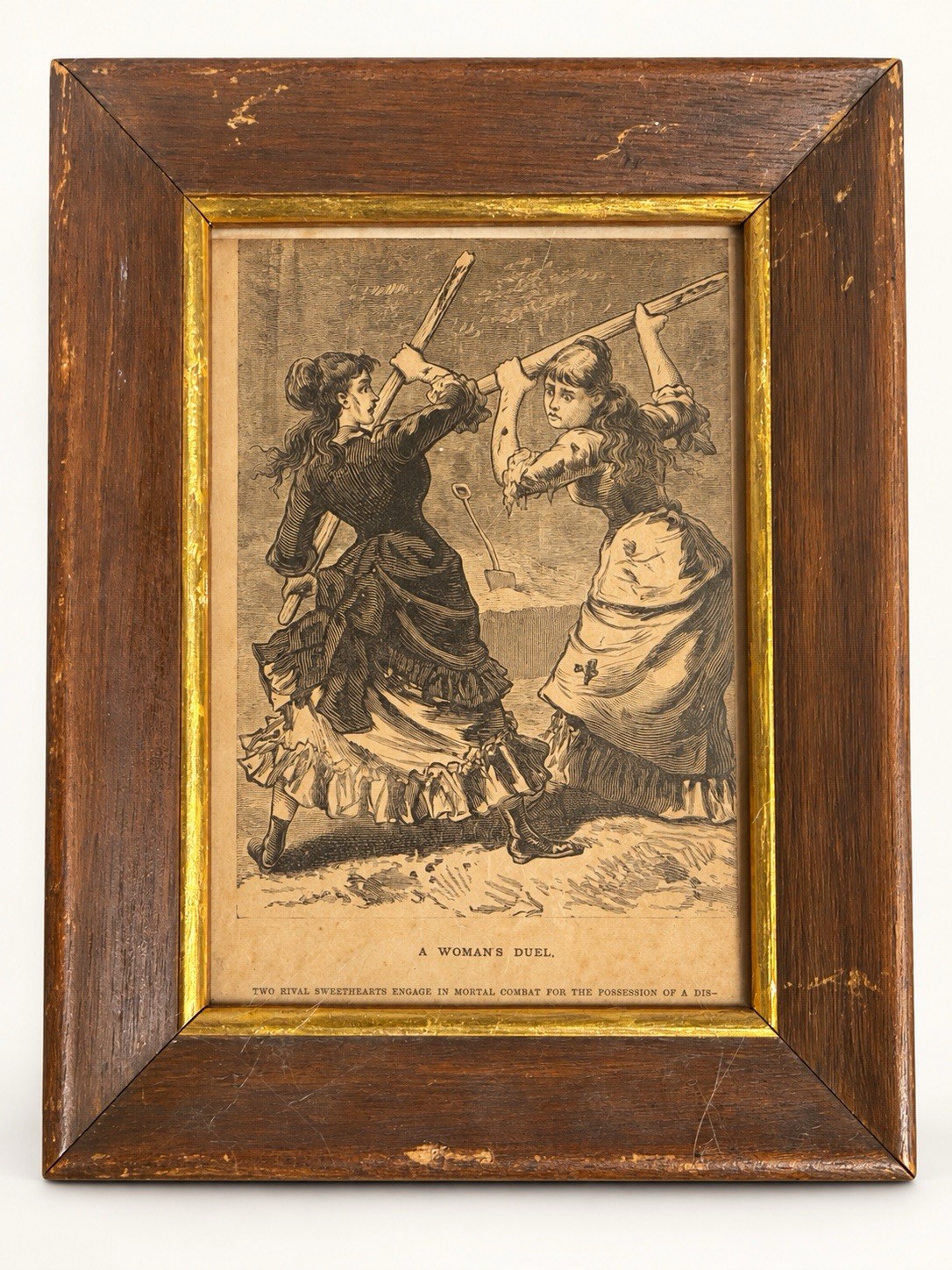 Antique 1800s National Police Gazette “A Woman’s Duel” Newspaper Clipping Framed