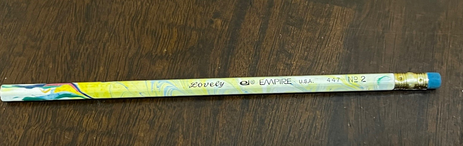 Vintage Original Unsharpened Pencil: LOVELY by Empire 447 No 2 paint swirls USA