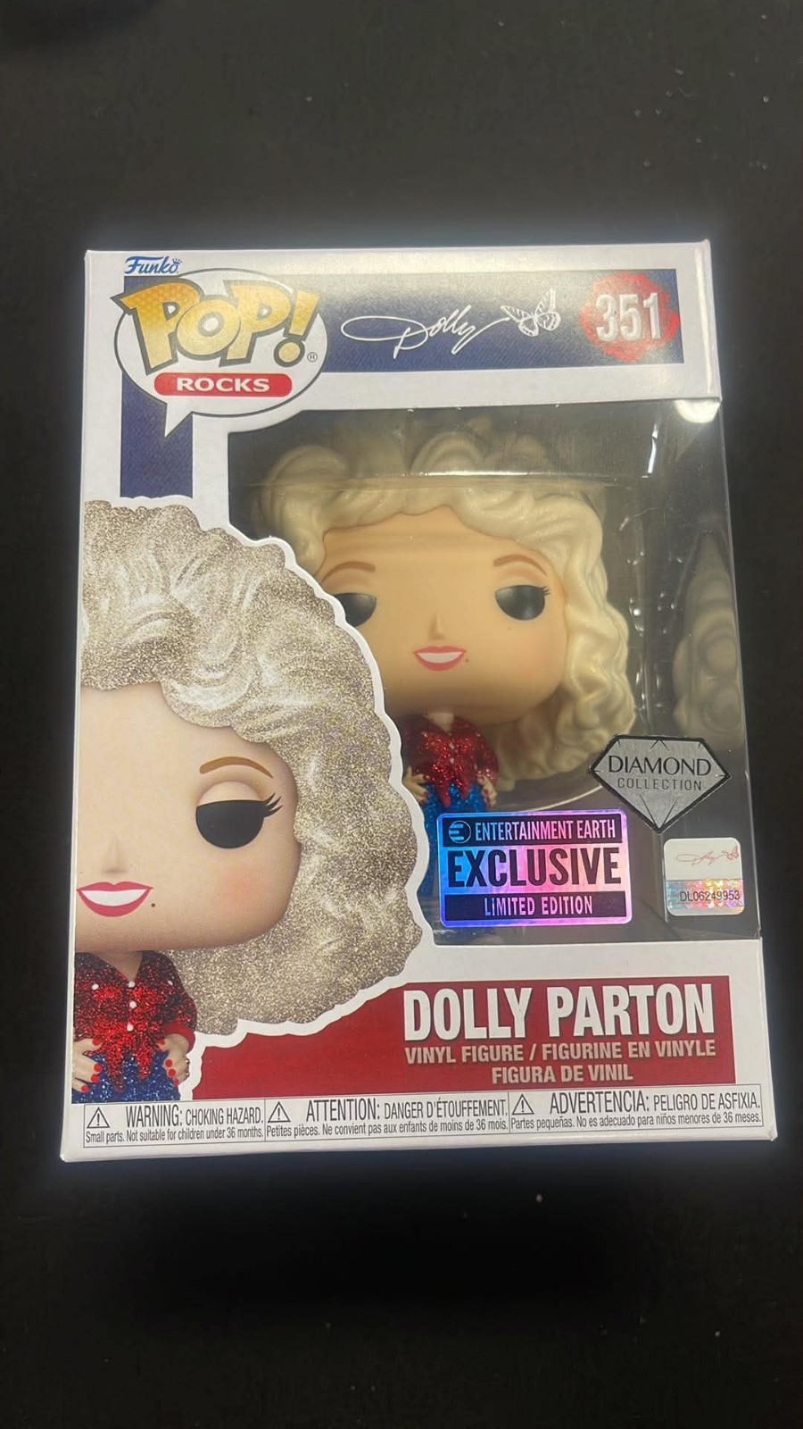 VAULTED EXCLUSIVE LE DIAMOND GLITTER Dolly Parton Funko Pop Rocks #351