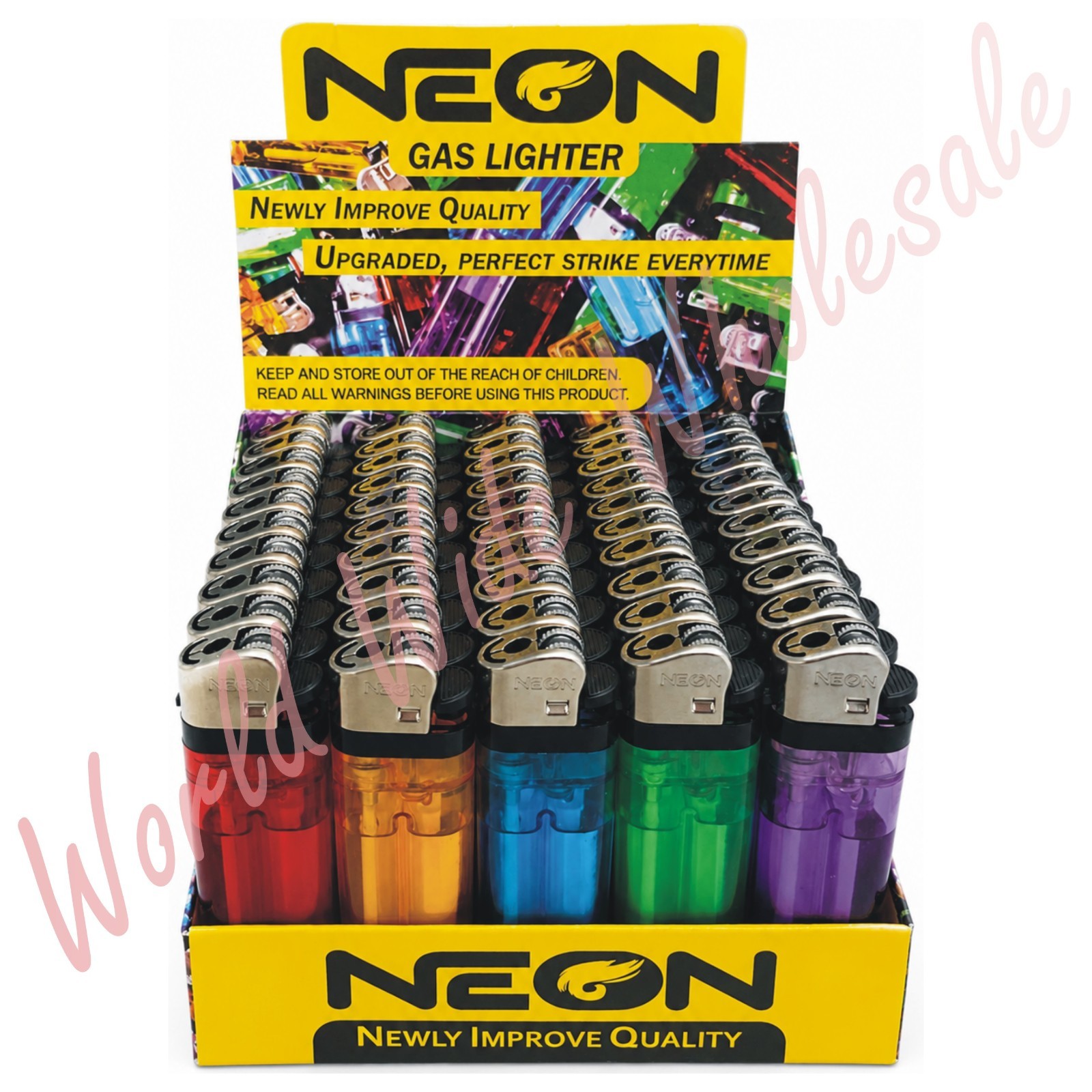 NEON Disposable Cigarette Flint Lighters 50ct Display Bulk Wholesale