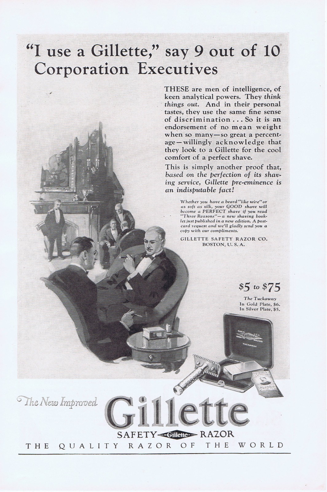 1926, 1929, & 1935 Original Ads - GILLETTE SAFETY RAZOR CO., BOSTON, MA - 3 ADS 1926, 1929, & 1935 Original Ads - GILLETTE SAFETY RAZOR CO., BOSTON, MA - 3 ADS
