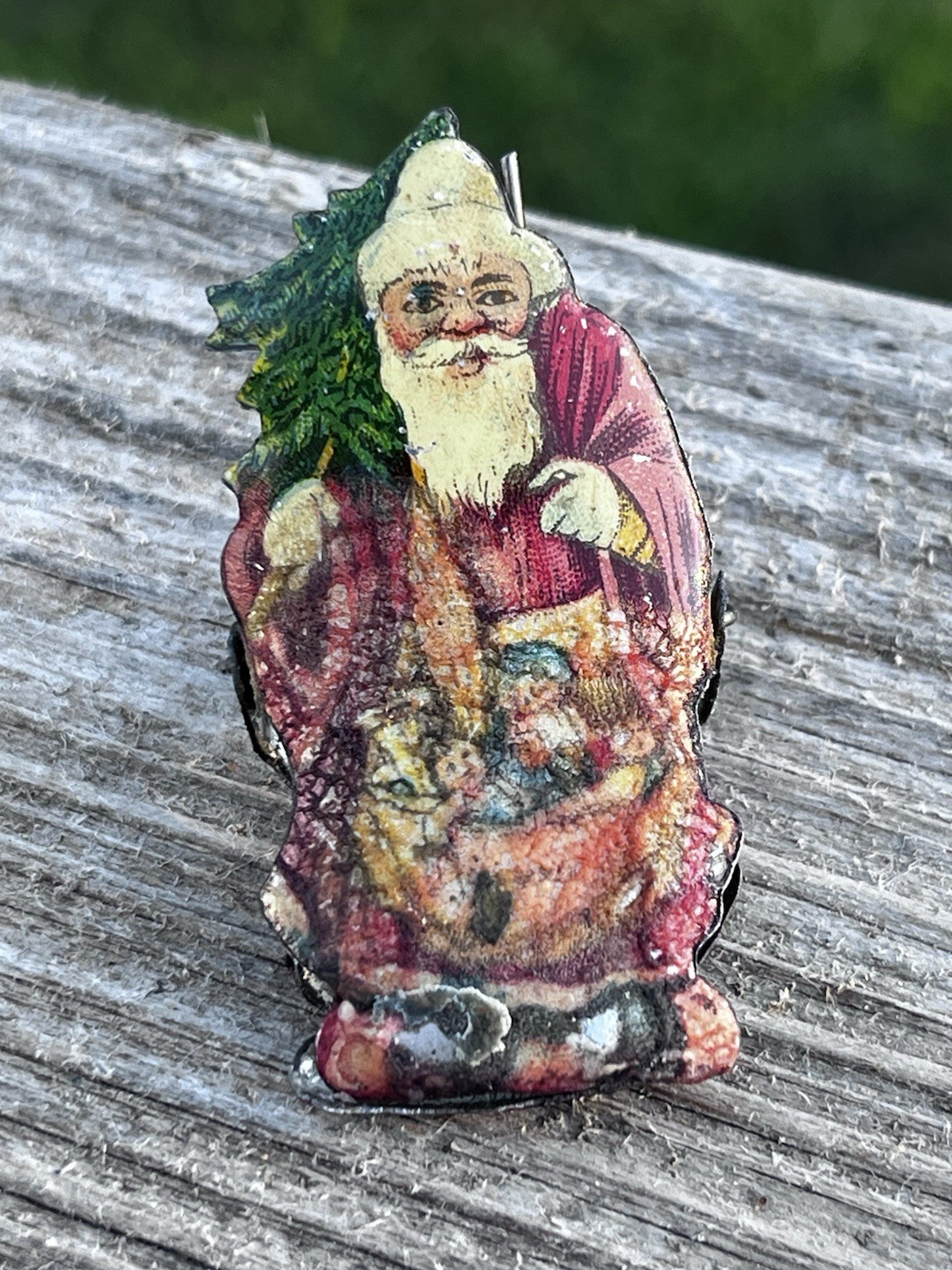 ORIGINAL 1890s FIGURAL TIN CHRISTMAS TREE CANDLE CLIP ORNAMENT SANTA ORIGINAL 1890s FIGURAL TIN CHRISTMAS TREE CANDLE CLIP ORNAMENT SANTA