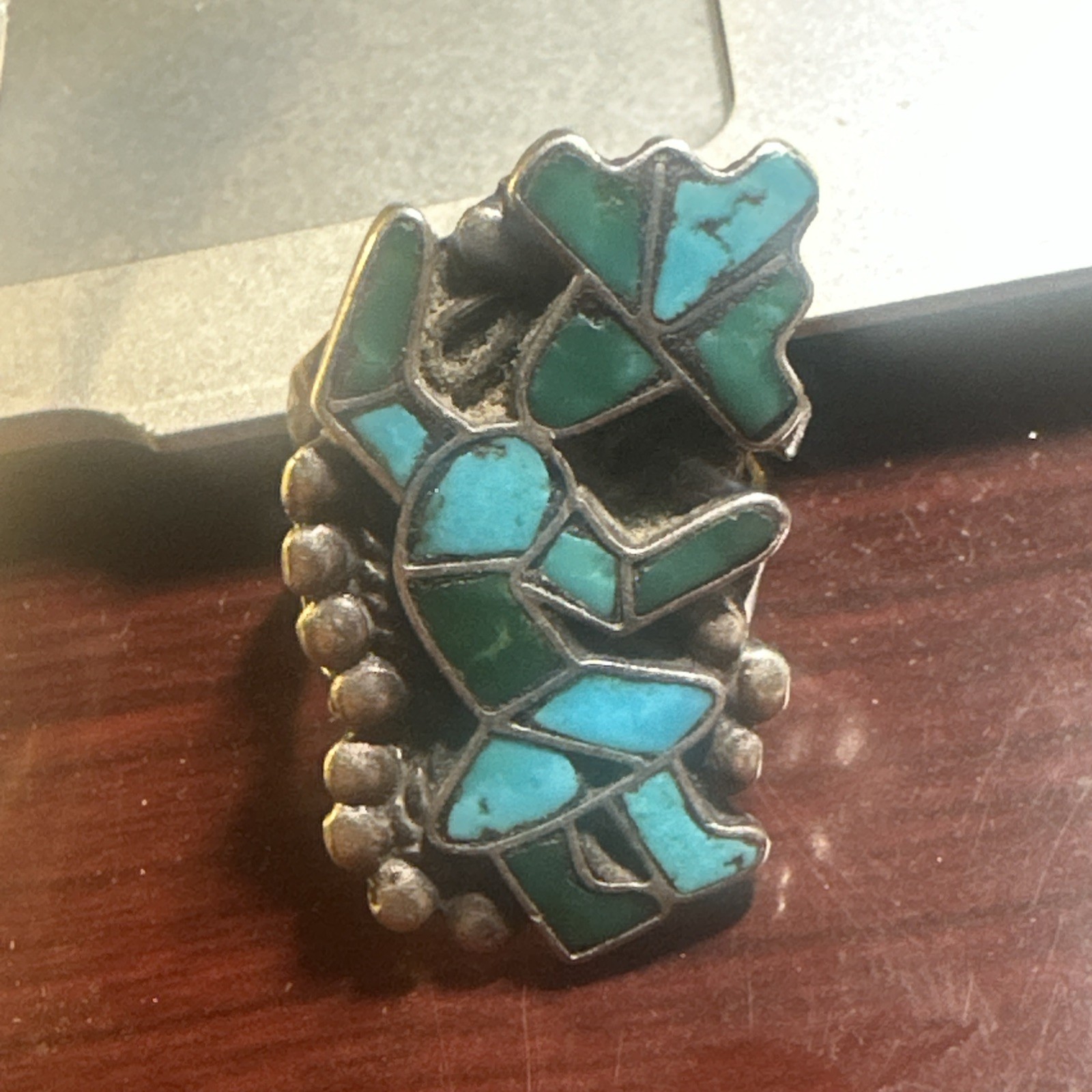 Old Pawn Zuni Turquoise Dancer Kachina Ring Sterling Silver (Bent Shank)