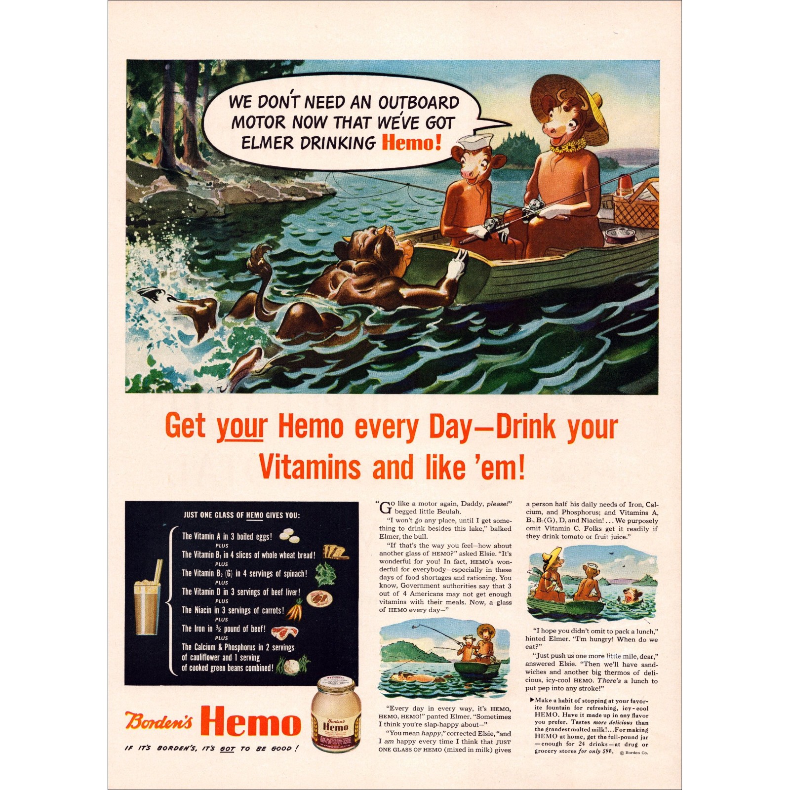 1943 Borden’s Hemo Vitamins Original Vintage Print Ad 1943 Borden’s Hemo Vitamins Original Vintage Print Ad