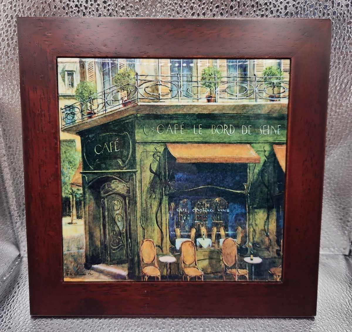 Vintage French Cafe Ceramic Tile Trivet Wall Art  8”x8”