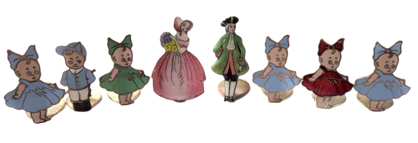 ENAMEL Place CARD HOLDERS Antique EIGHT Pieces Czechoslovakia ENAMEL Place CARD HOLDERS Antique EIGHT Pieces Czechoslovakia