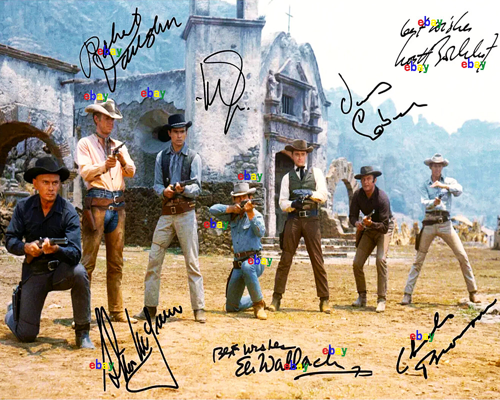 THE MAGNIFICENT SEVEN CAST SIGNED REPRINT AUTOGRAPHS STEVE MCQUEEN 8 THE MAGNIFICENT SEVEN CAST SIGNED REPRINT AUTOGRAPHS STEVE MCQUEEN 8