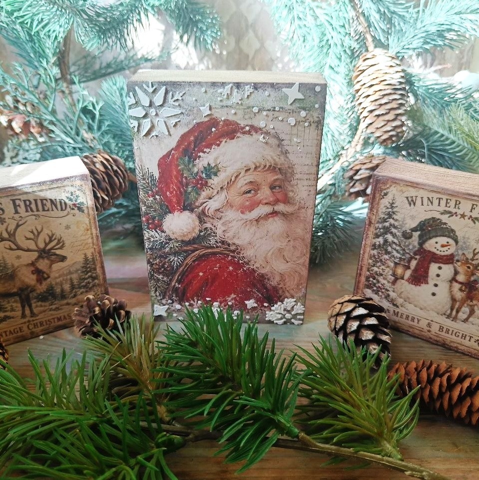 Set of 3 Wooden Double Sided Blocks Christmas Gift Interior Table Decor Set of 3 Wooden Double Sided Blocks Christmas Gift Interior Table Decor