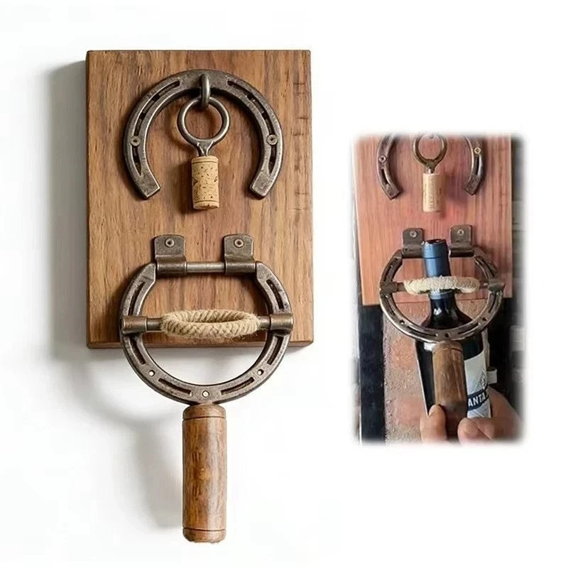 Rustic Horseshoe Wall Mounted Wine Opener Vintage Kitchen Decor