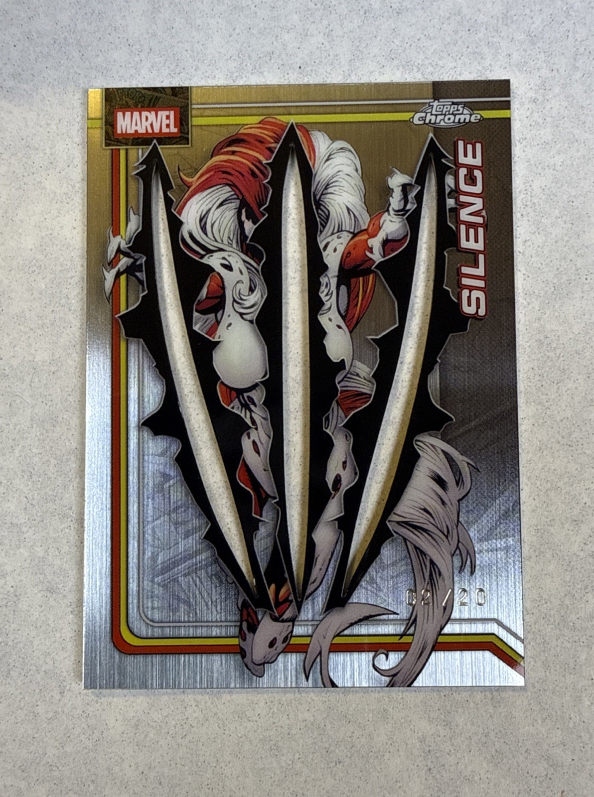 2026 Topps Chrome Marvel Silence Clawed Black Wolverine Adamantium #/20 SSP 2026 Topps Chrome Marvel Silence Clawed Black Wolverine Adamantium #/20 SSP