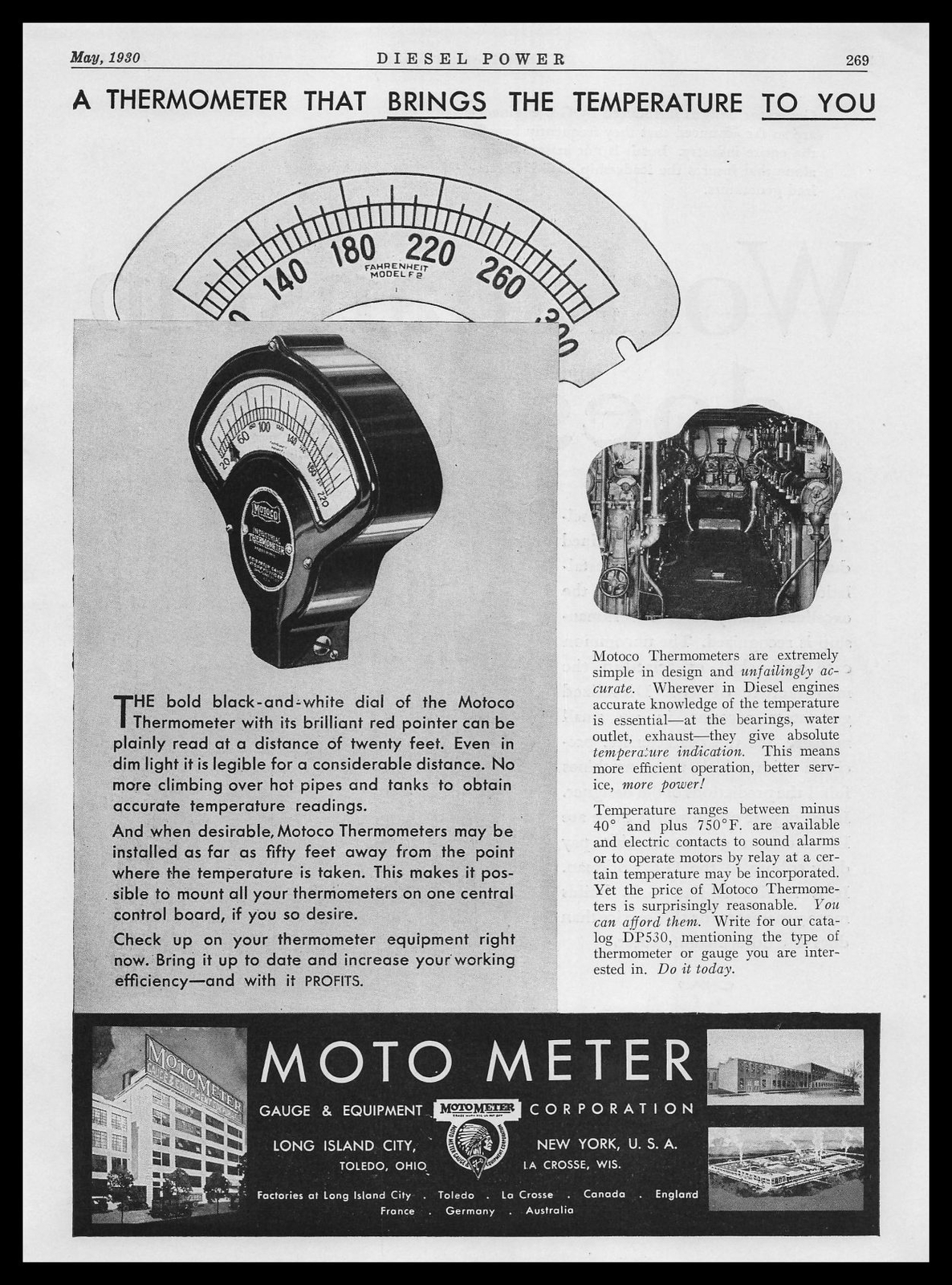 1930 Moto Meter Long Island City New York Motoco Thermometers Vintage Print Ad