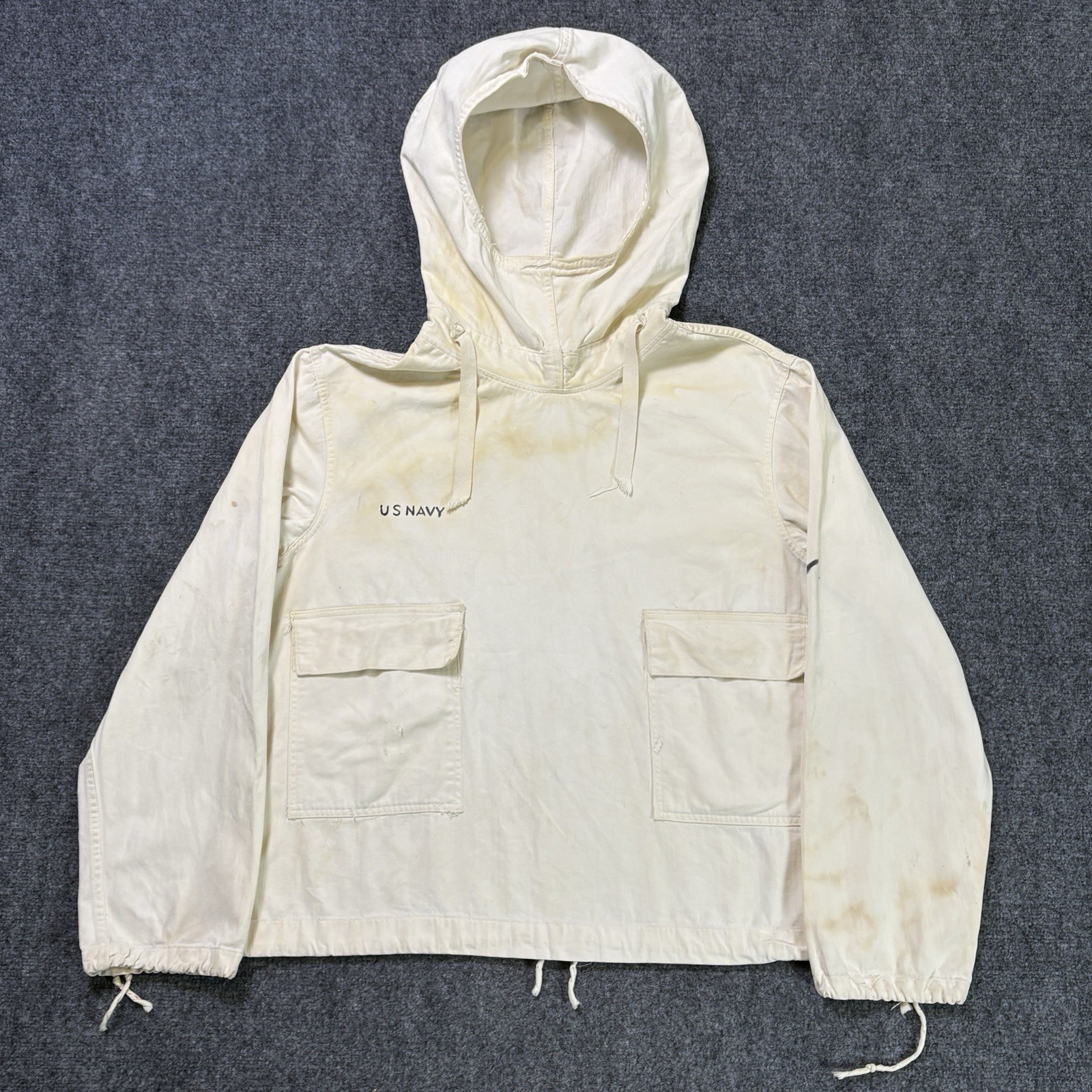 Vintage 1940s WWII US Navy Gunners Smock Anorak White Size 2 Stencil Military ￼