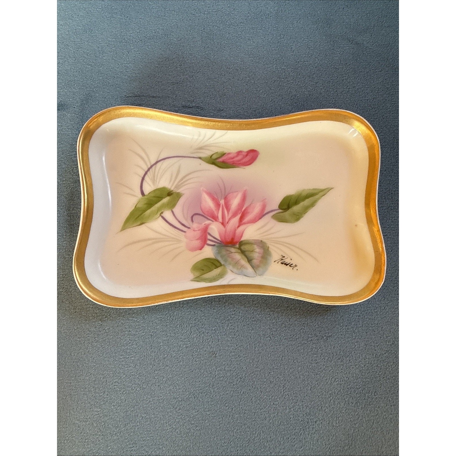 Antique Bavaria Painted Floral Tray Signed Kaiser Bavarian Empire shabby chic