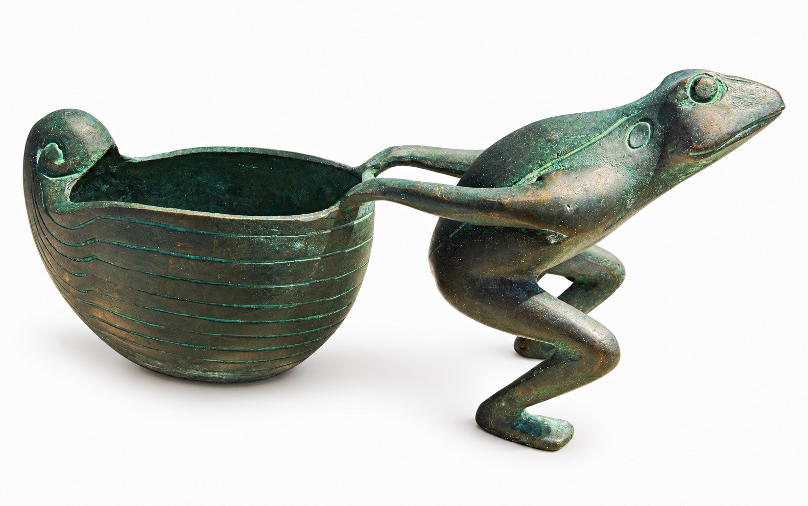 Antique 1920s Solid Bronze Frog Pulling Snail Shell Planter 10” Great Patina Antique 1920s Solid Bronze Frog Pulling Snail Shell Planter 10” Great Patina