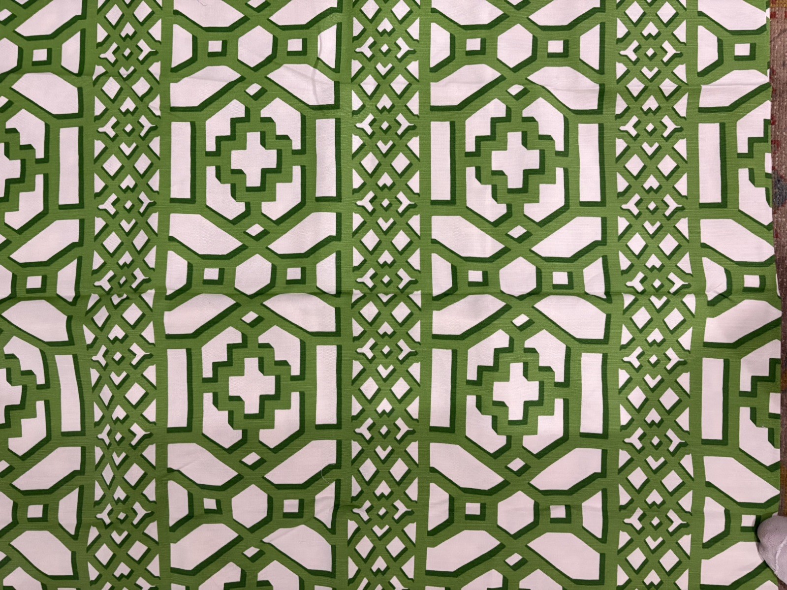 NEW Schumacher Zanzibar Trellis Fabric In Jade 82” X 89”  equals 5.63 sq. Yards
