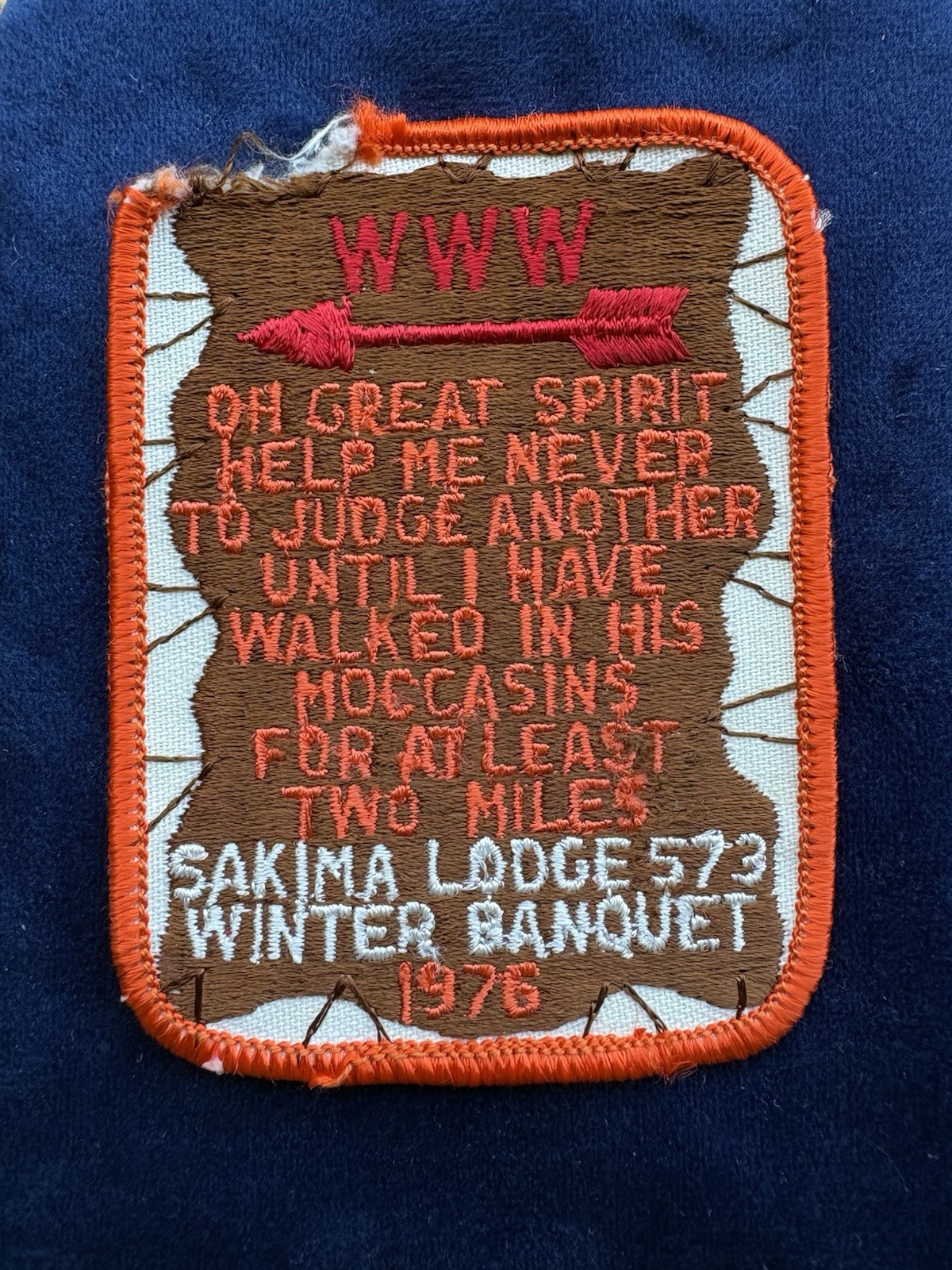 Patch 1976 OA Sakima Lodge 573 Winter Banquet Boy Scout BSA Vintage WWW