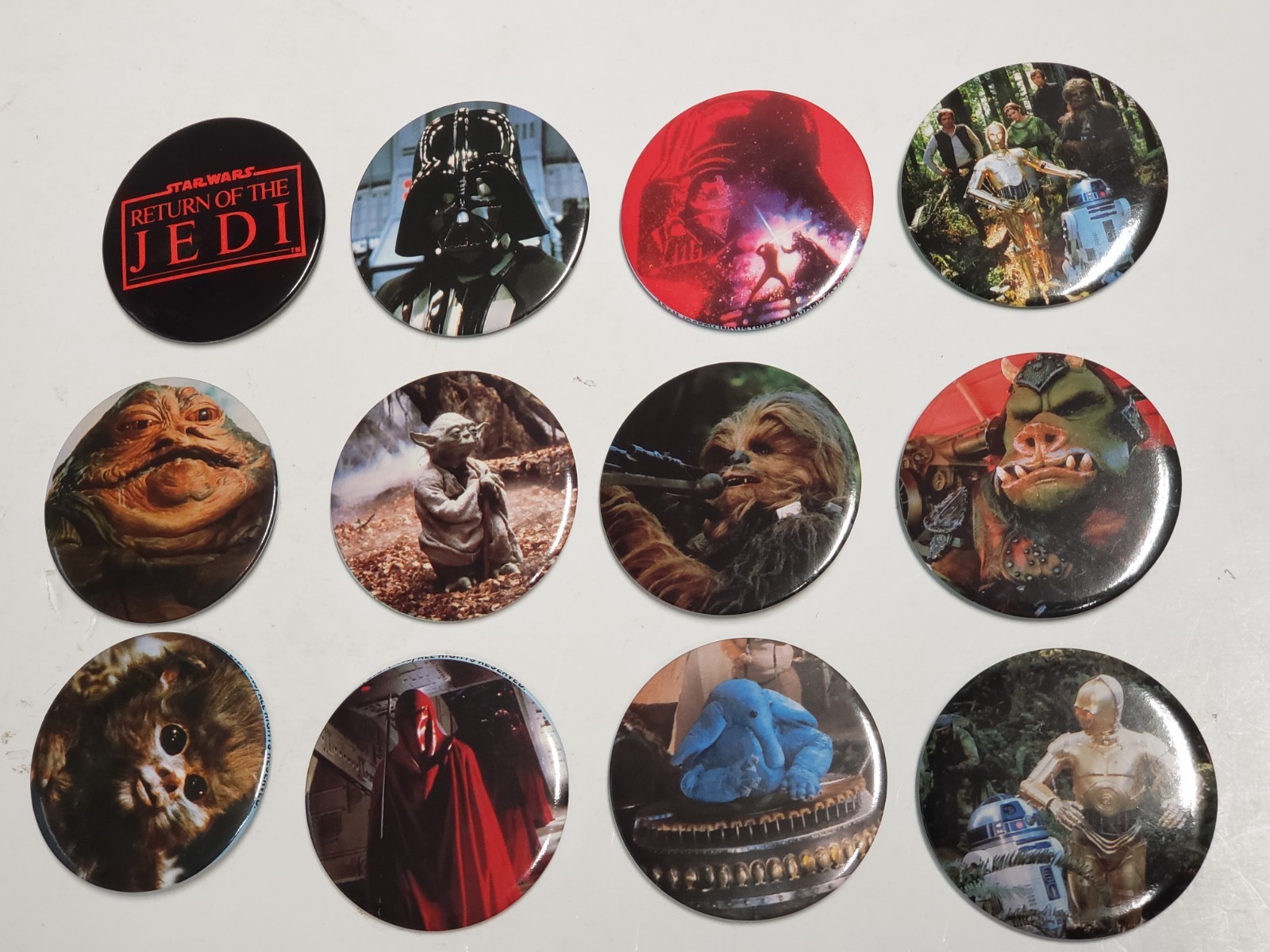 Vtg Set of All 12 1983 STAR WARS Return of Jedi ROTJ Photo Pinback Buttons - NEW