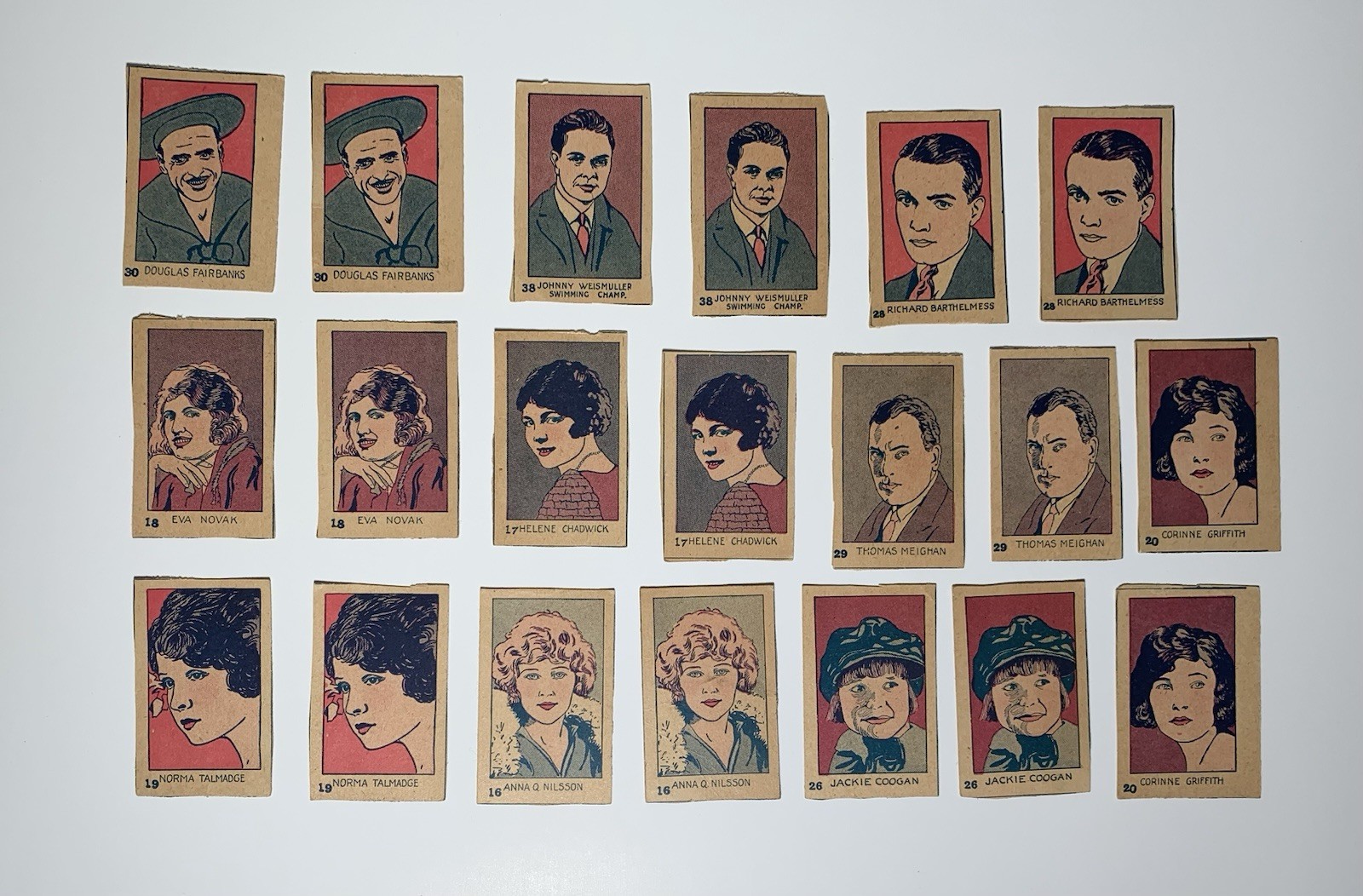 1926 W512 SILENT MOVIE STARS STRIP CARDS HAND CUT 20 Original Cards