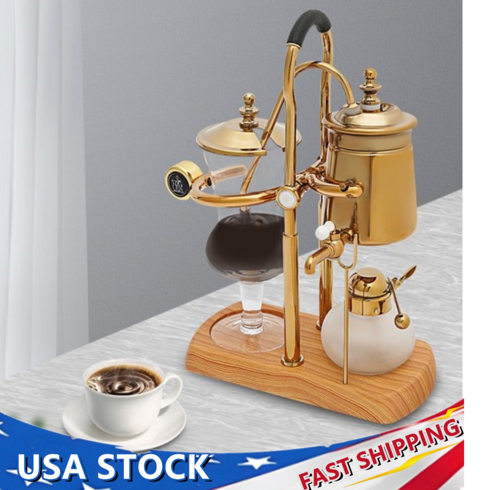 15OZ Royal Belgian Belgium Balance Syphon Coffee Maker Siphon Brewer Golden 15OZ Royal Belgian Belgium Balance Syphon Coffee Maker Siphon Brewer Golden
