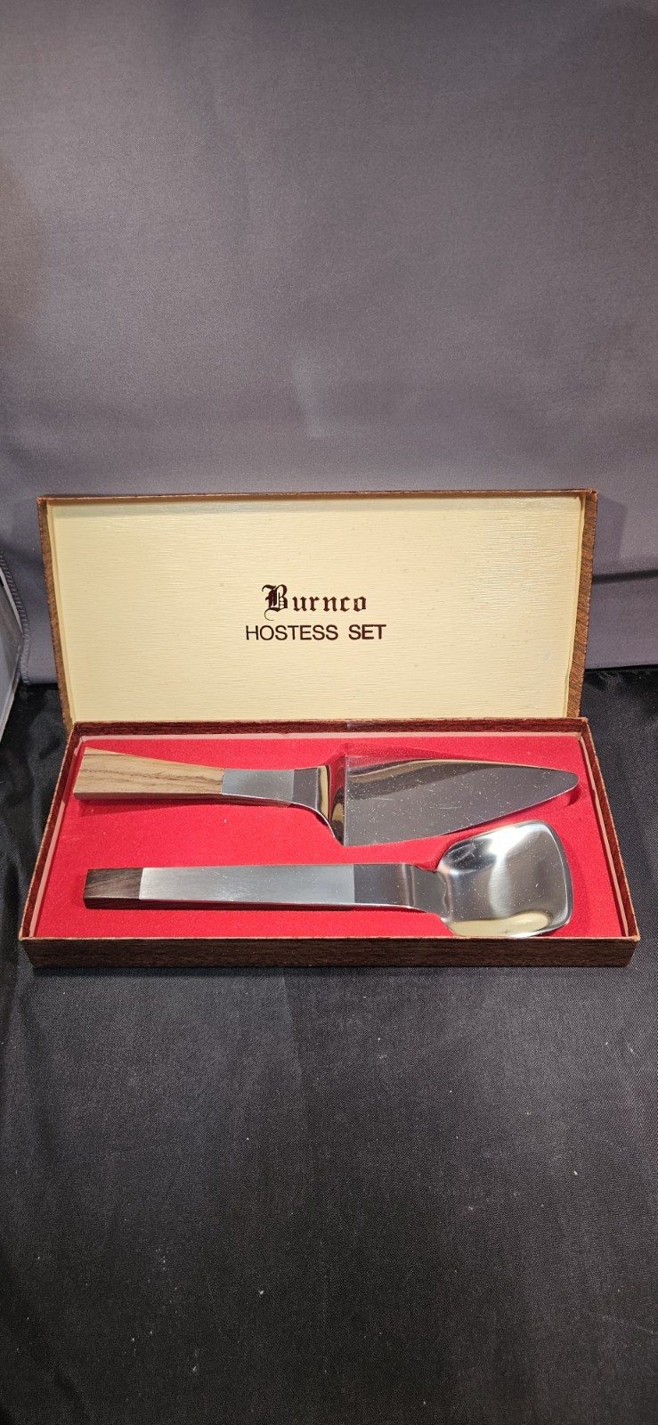 Vtg Burnco Hostess Set Mid Century Modern Stainless Steel Wood Handles Japan...