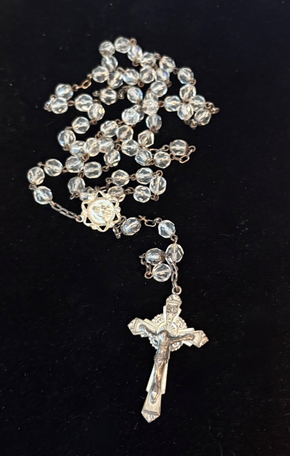 Vintage WILCO Sterling Silver & Crystal Bead Catholic Rosary