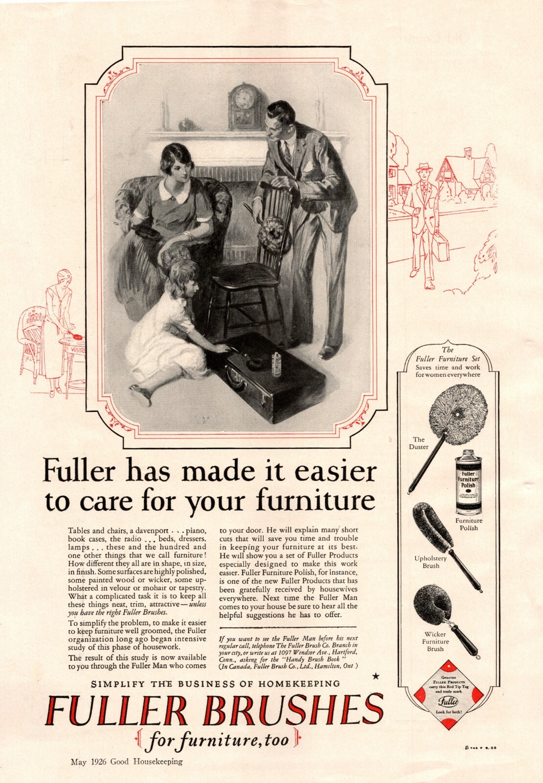 1926 Fuller Brushes Vintage Print Ad Made It Easier To Care For Your Furniture