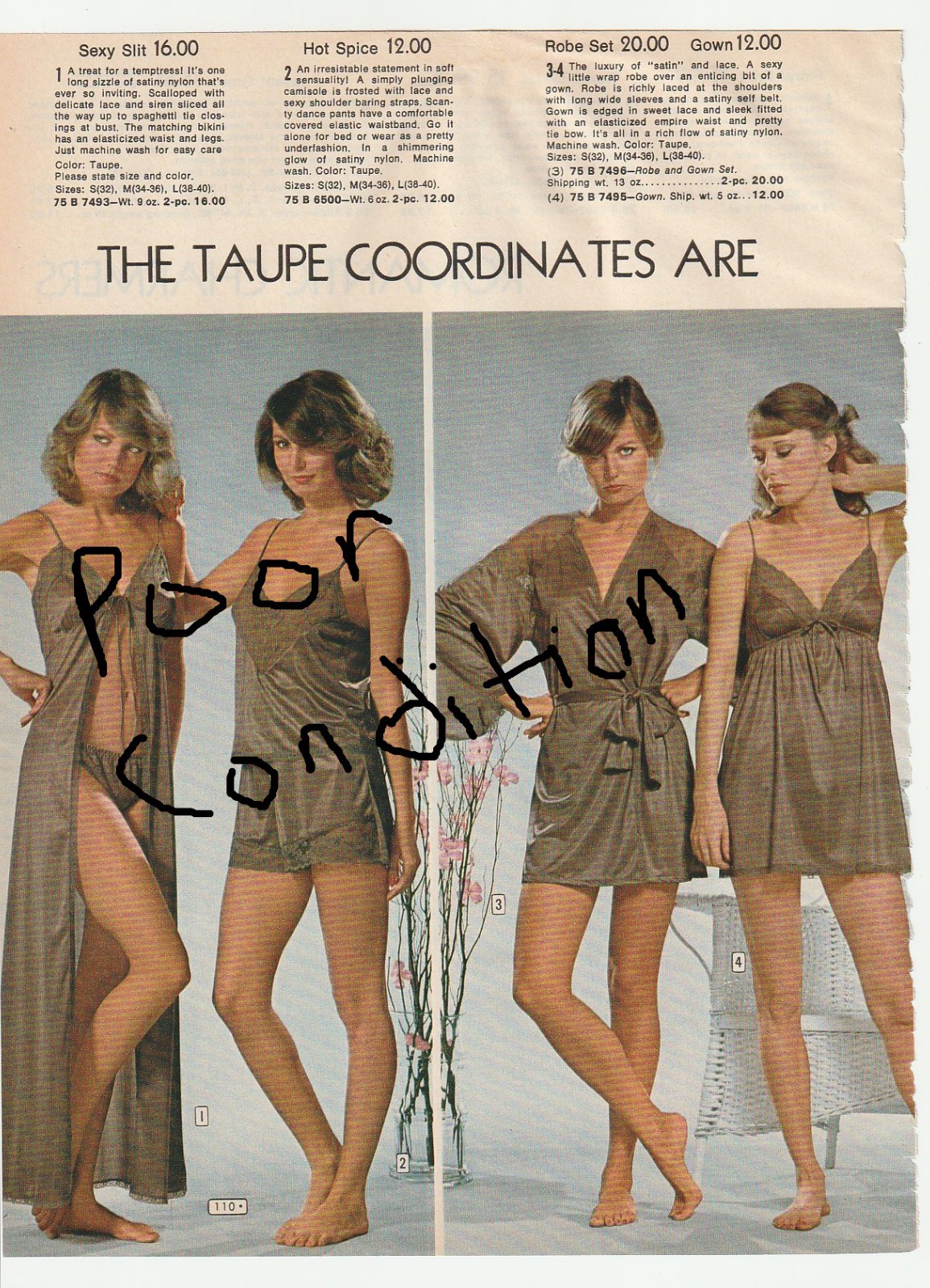 Vintage 70's Catalog Lingerie Nylon Night Things Photo Clipping