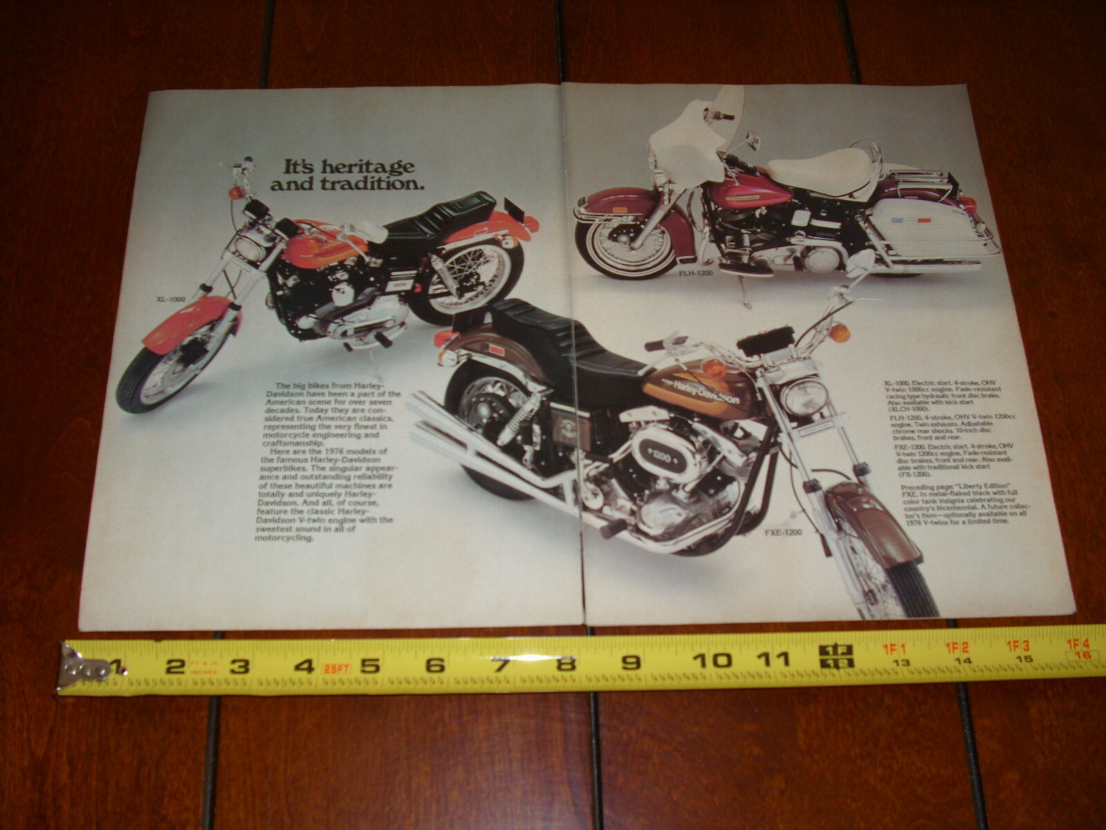 1976 HARLEY DAVIDSON XL-1000 FLH-1200 FXE-1200 ORIGINAL 2 PAGE AD 1976 HARLEY DAVIDSON XL-1000 FLH-1200 FXE-1200 ORIGINAL 2 PAGE AD
