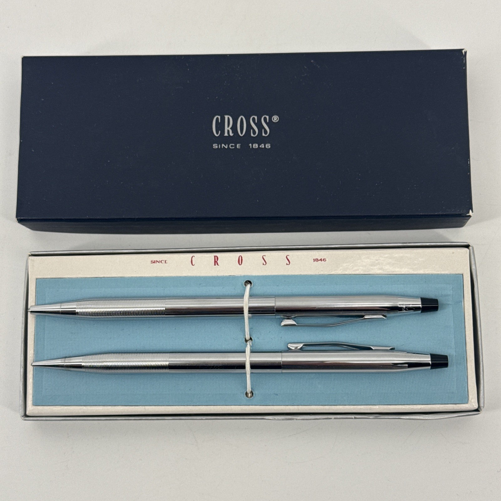 Vintage 1970\'s Cross 3501 Set Chrome Ball Point Pen & Mechanical Pencil with Box