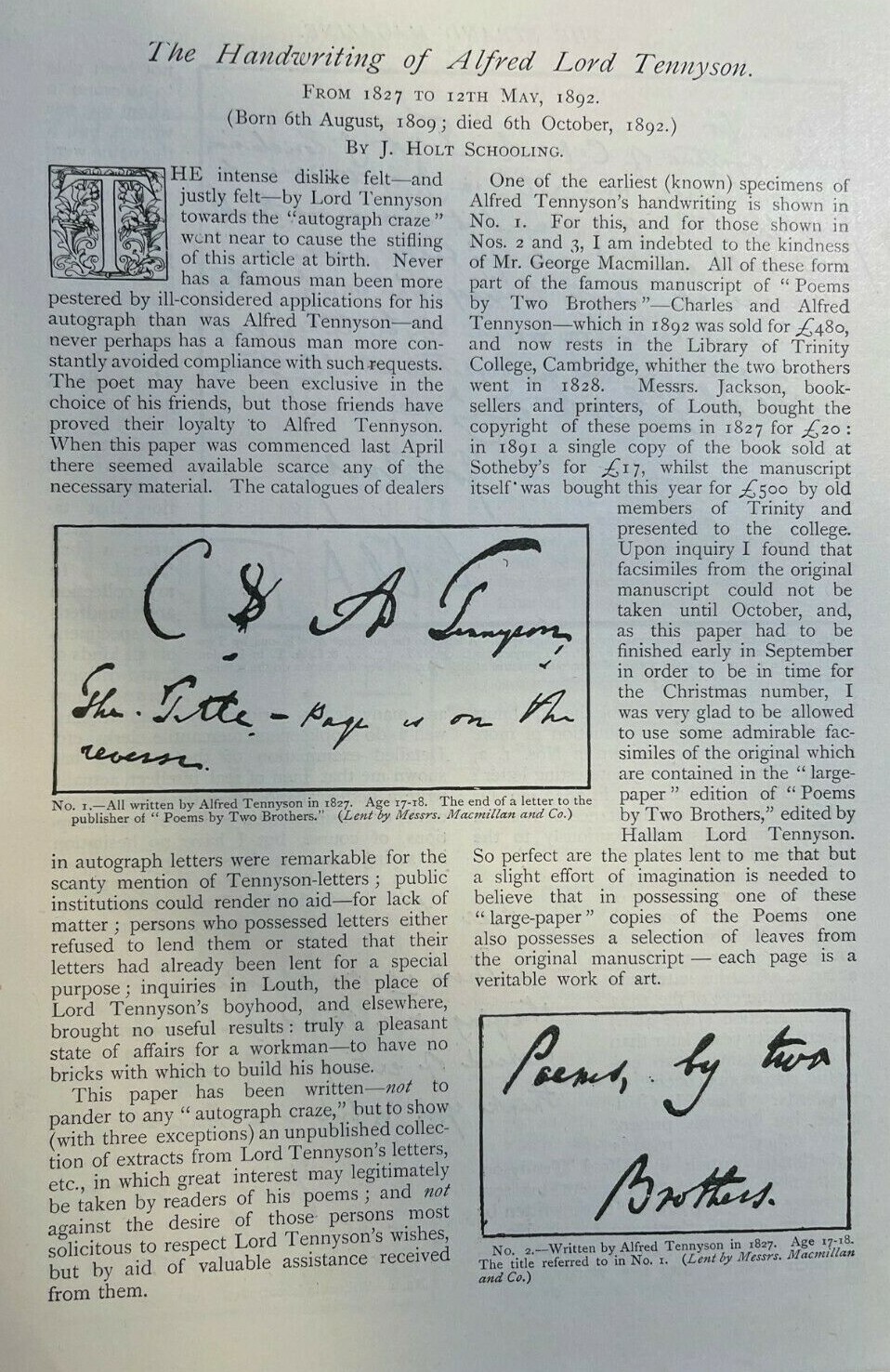 1894 Handwriting of Alfred Lord Tennyson illustrated 1894 Handwriting of Alfred Lord Tennyson illustrated