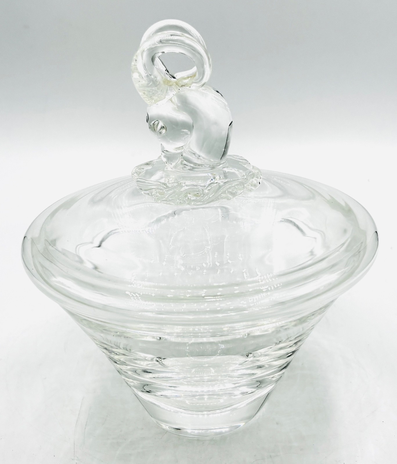 Vintage STEUBEN Glass RAM\'S Head Covered Candy Dish Bowl Irene Benton Signed