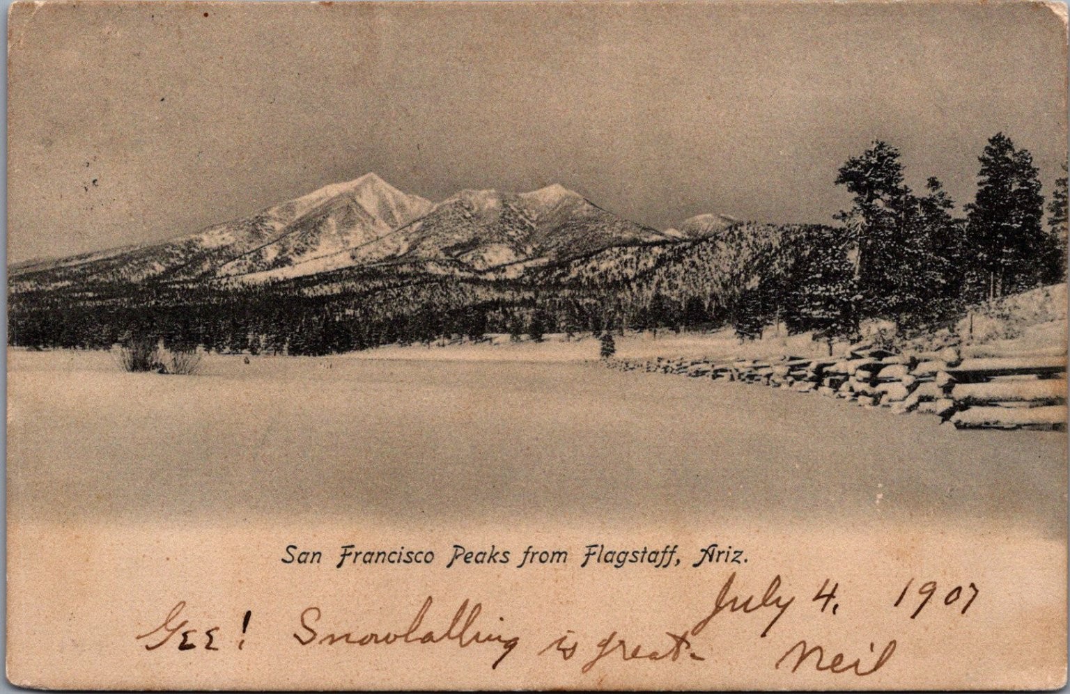 1907 San Francisco Peaks Flagstaff Arizona RPPC Postcard Snow Neil Message 1907 San Francisco Peaks Flagstaff Arizona RPPC Postcard Snow Neil Message