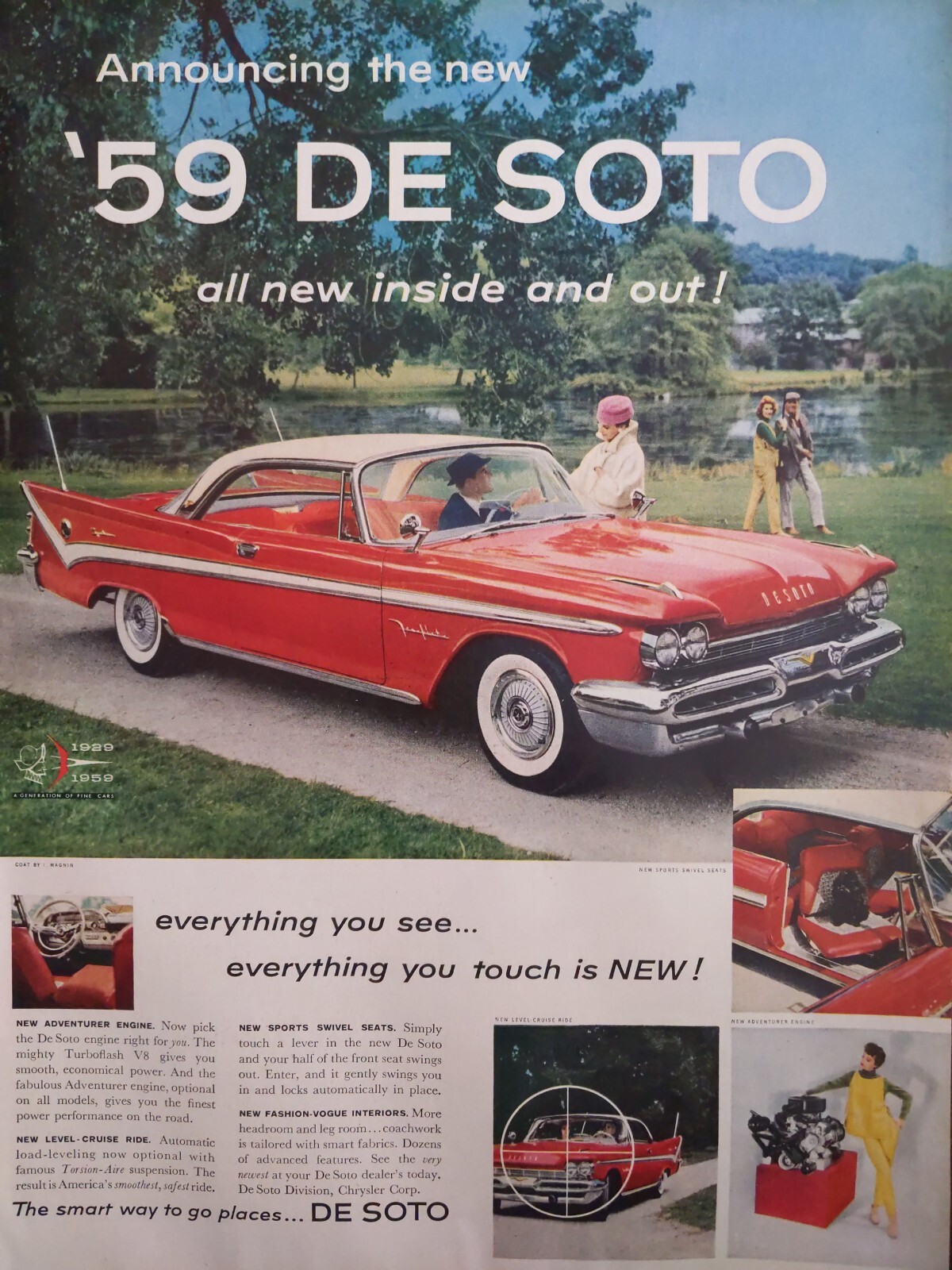 1959 vintage DeSoto automobile print ad, red vehicle beautiful colors