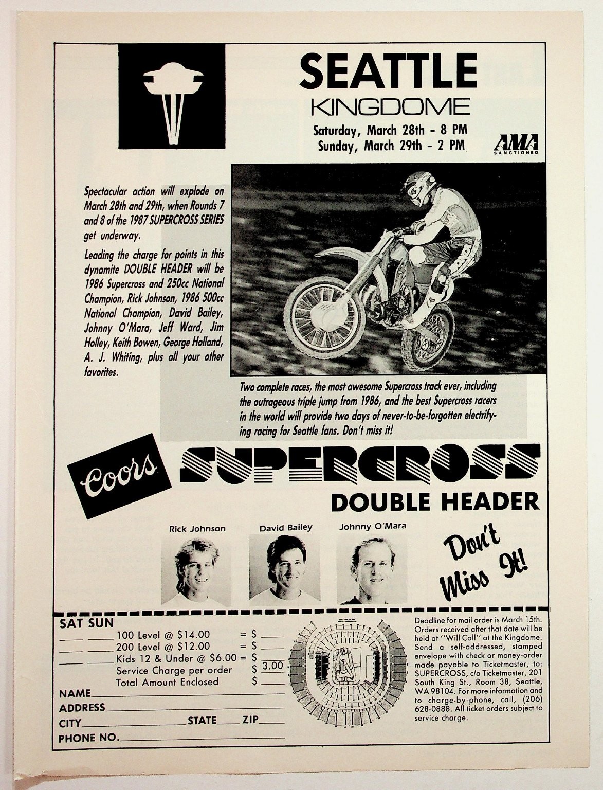 1987 Seattle Kingdome Supercross Double Header Motocross Print Ad Rick Johnson 1987 Seattle Kingdome Supercross Double Header Motocross Print Ad Rick Johnson