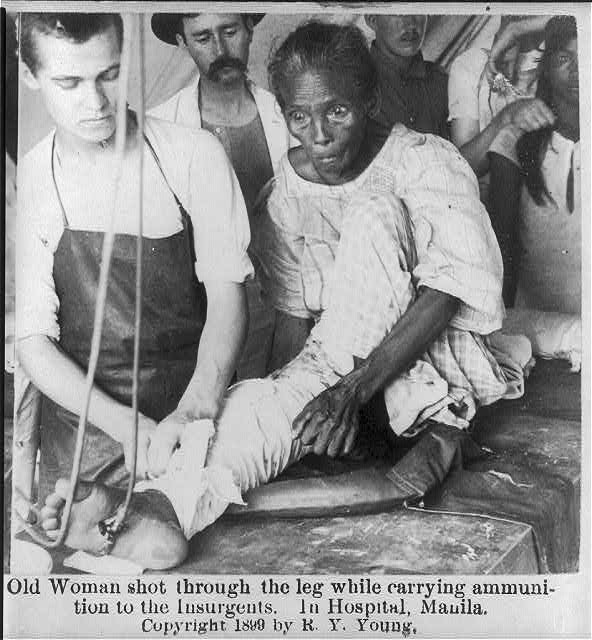 Manila Philippines c1899 Old Woman Shot in Hospital Carrying Ammunition