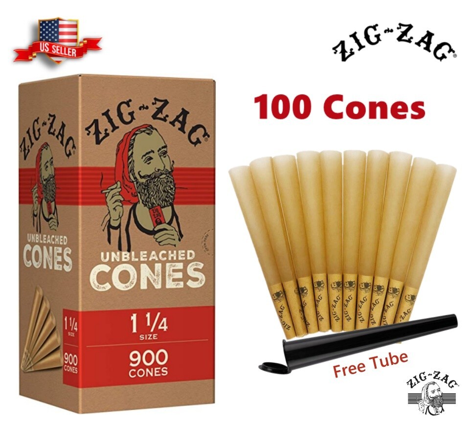 Zig-Zag Unbleached Paper Cones 1 1/4 Size 100 Pack & Black Tube Free US Shipping Zig-Zag Unbleached Paper Cones 1 1/4 Size 100 Pack & Black Tube Free US Shipping
