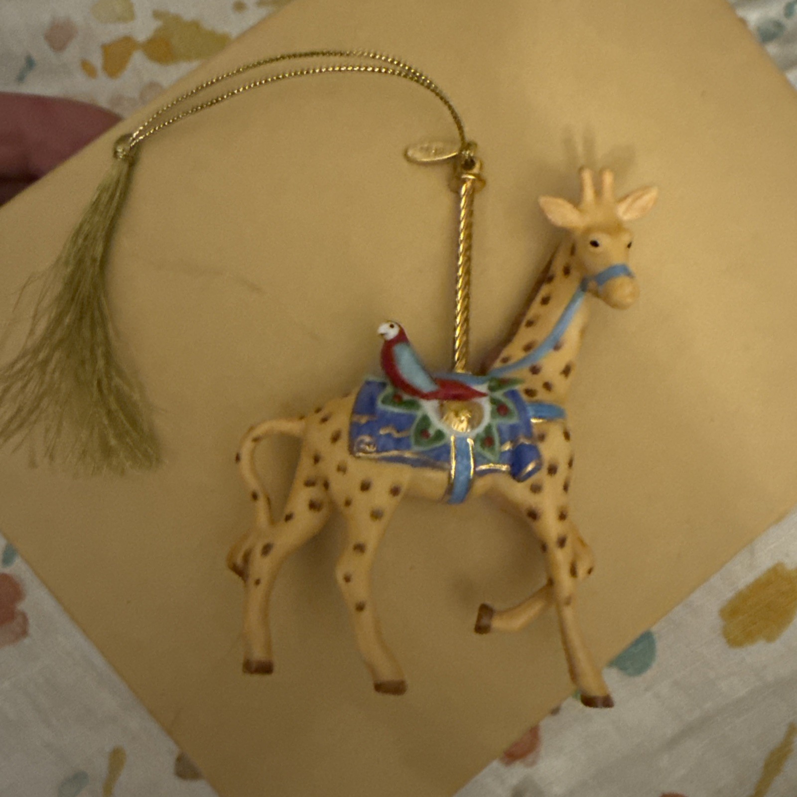 RARE 2001 LENOX Porcelain CAROUSEL ANIMALS Christmas Ornament GIRAFFE & PARROT