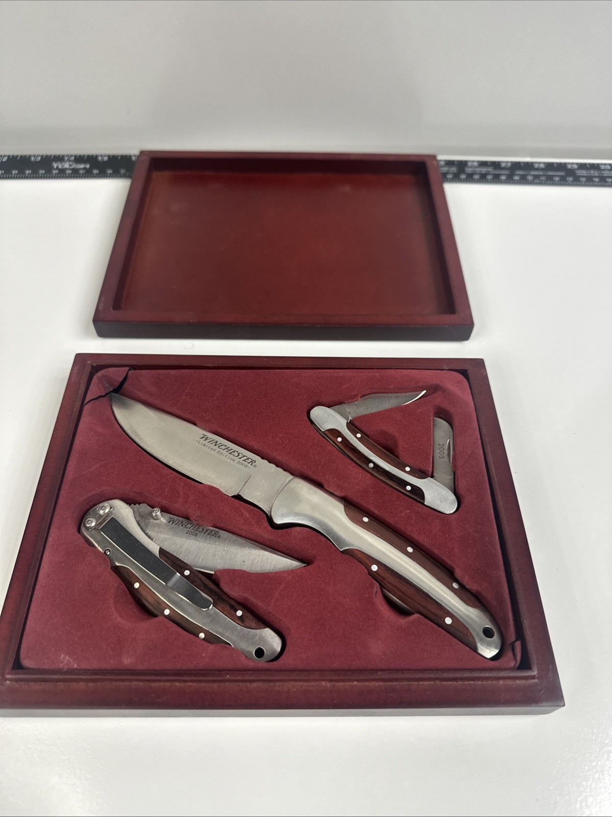 Winchester Limited Edition 2008 Pocket Knife Set Of 3 Unused Etched Nylon sheath