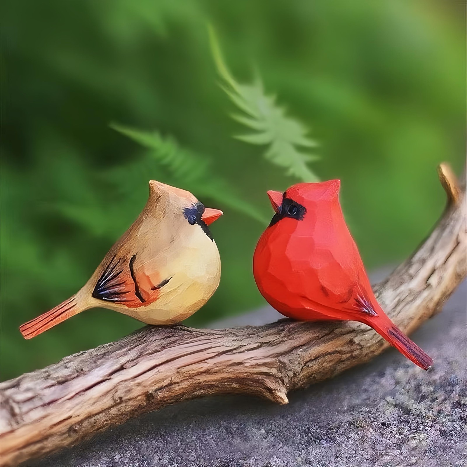 Hand-Carved Wooden Northern Cardinal Figurines, 3.7\