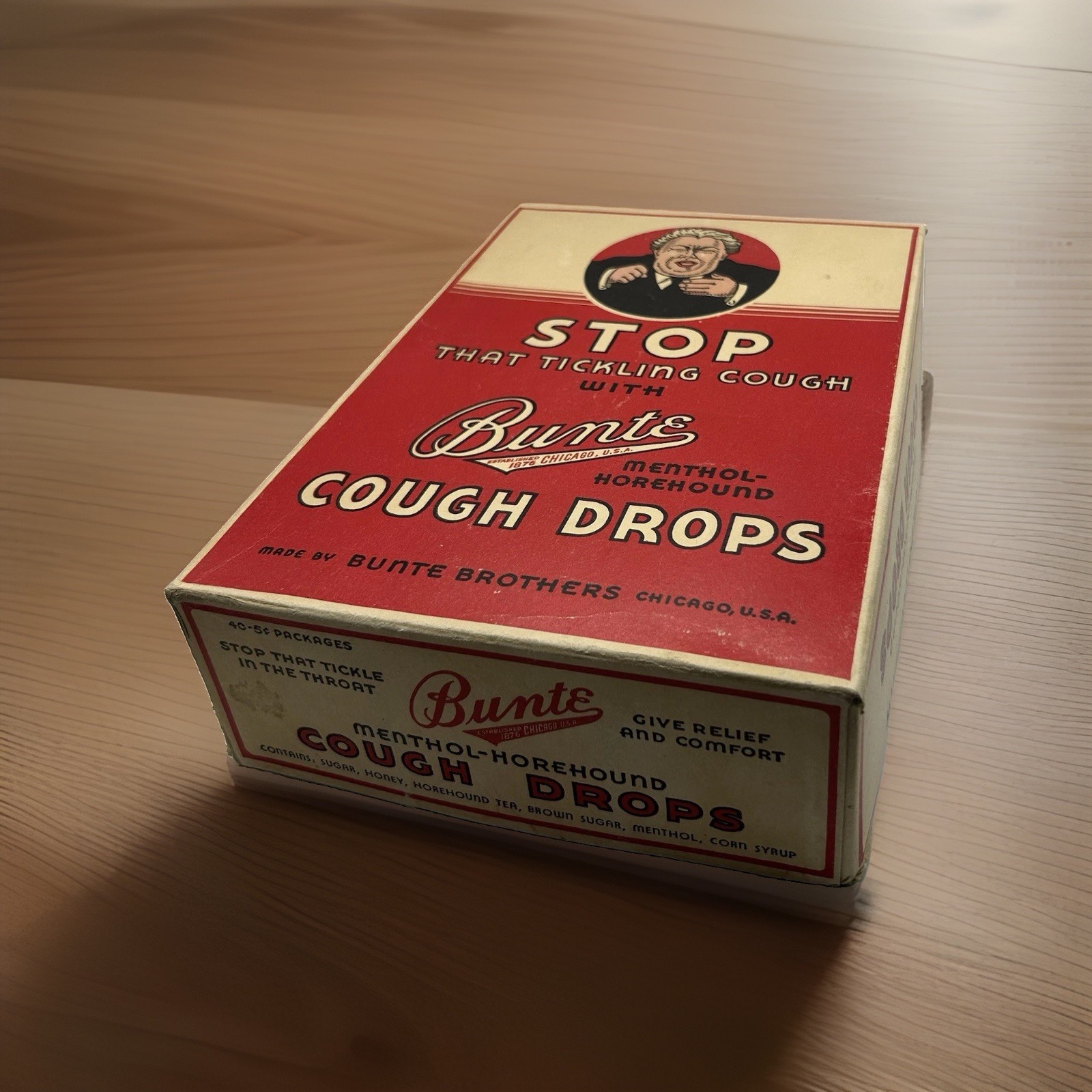 1912 Bunte Bros Cough Drops Display 35 Boxes Chicago Drugstore Advertising