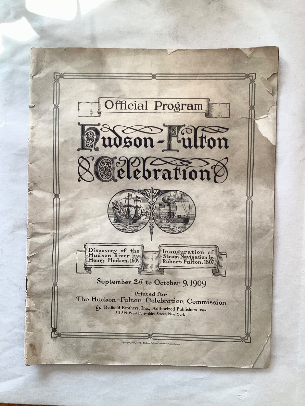Original 1909 HUDSON-FULTON CELEBRATION Program~ Museum Worthy Document RARE